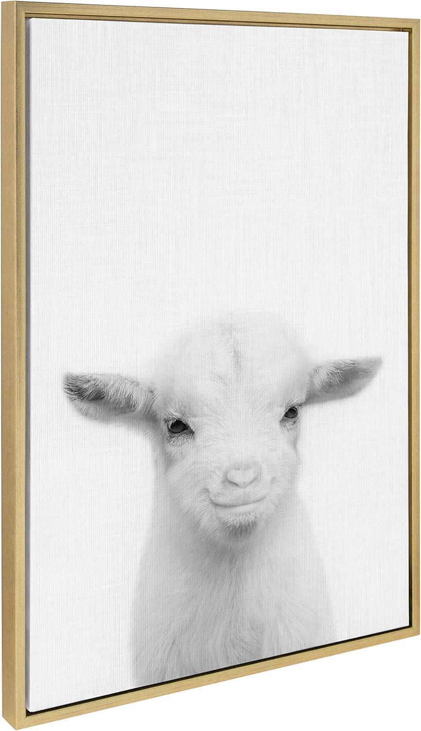 23" x 33" Sylvie Baby Goat Framed Canvas by Simon Te Tai Gold - Kate & Laurel All Things Decor: Modern Style, Plastic Frame