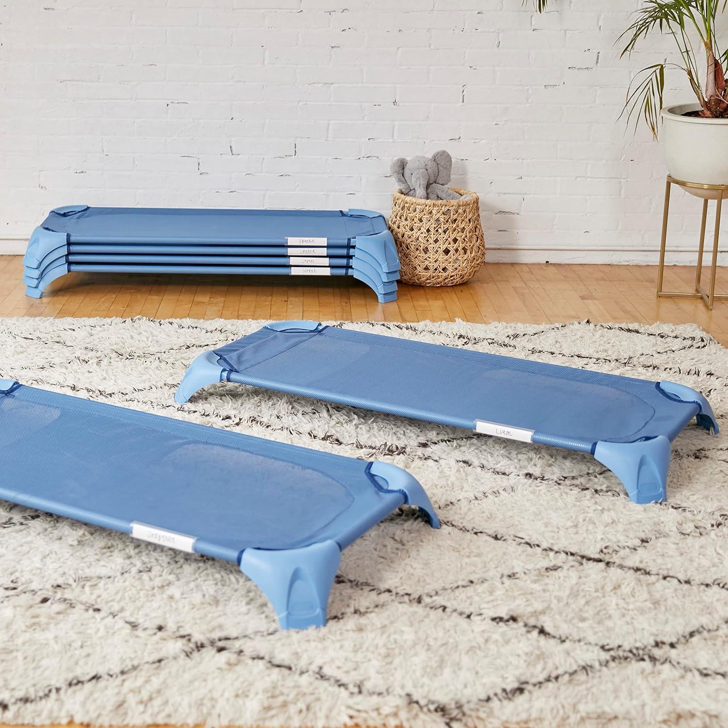 ECR4Kids ECR4Kids Stackable Kiddie Cot with Sheet, Classroom Furniture, Blue (Set of 6)