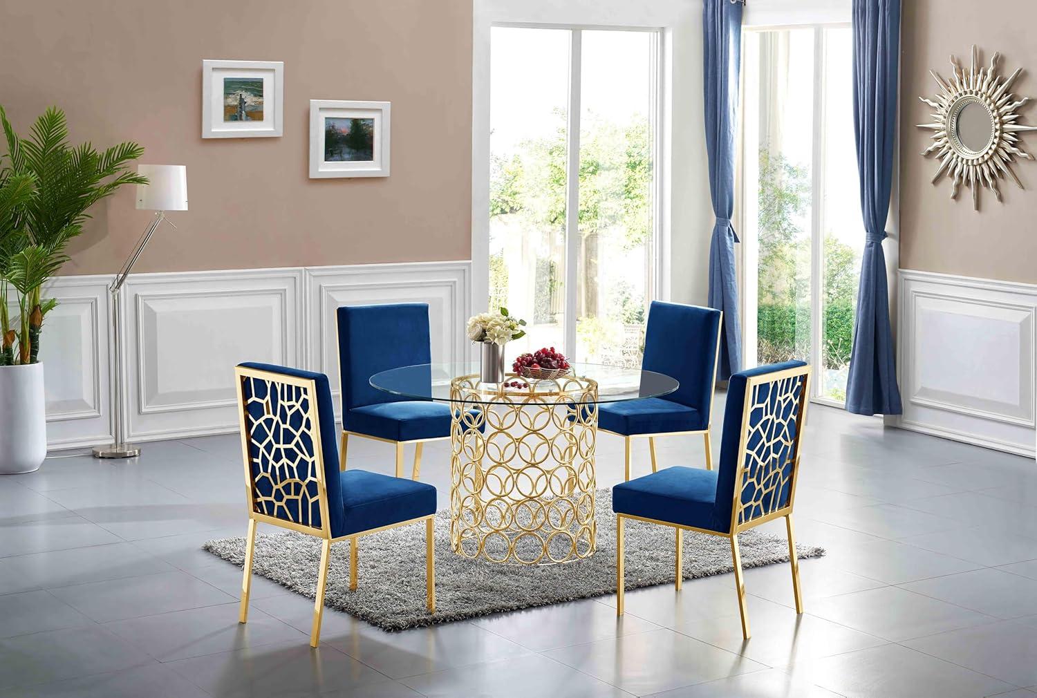 Opal Navy Blue Velvet & Gold Metal Dining Chair