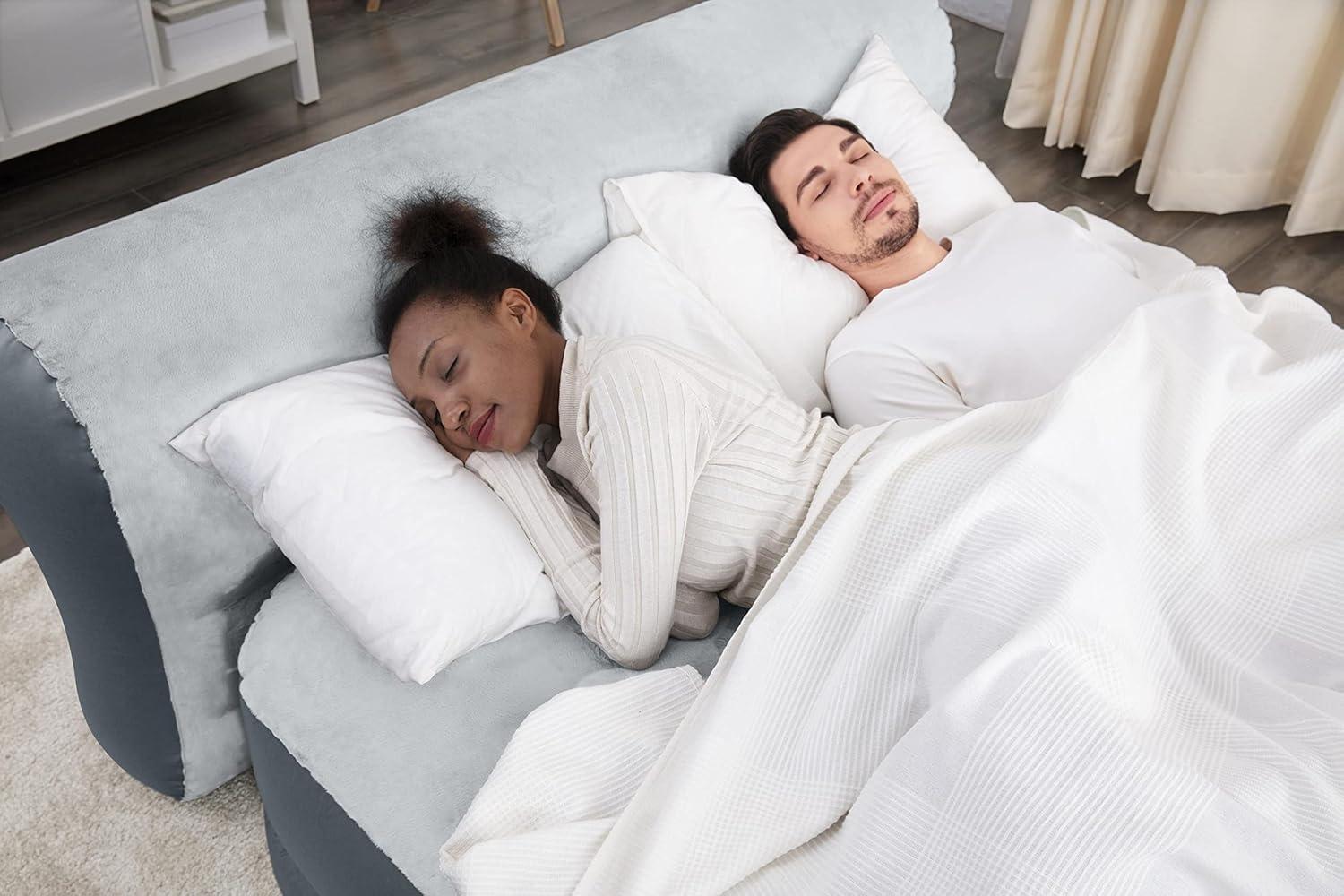 SleepLux Queen Air Mattress with Headboard | Supersoft Snugable Top, Extra Durable Tough Guard | Raised Airbed with Built in Pump + USB Charger (90"x60"x29") Grey