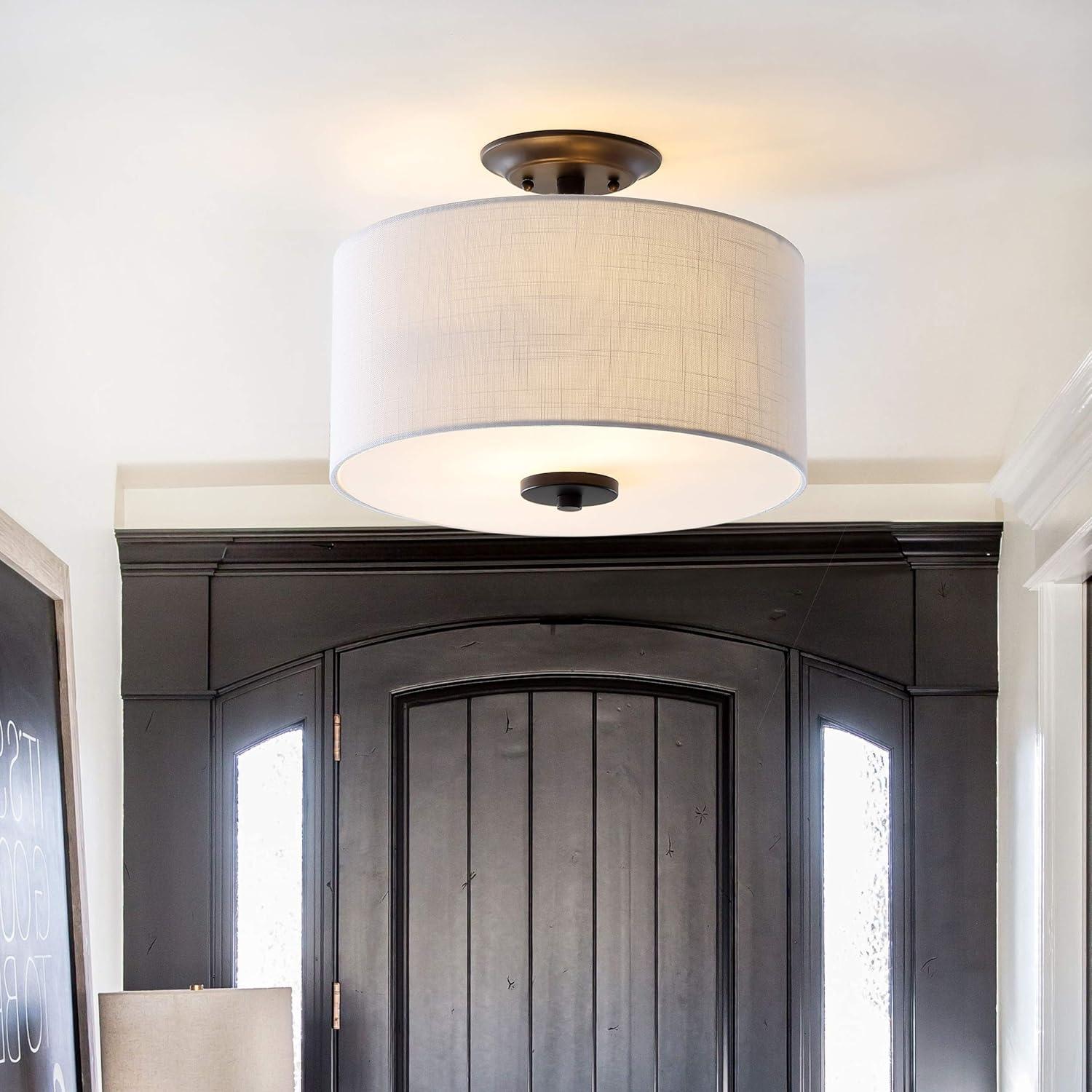 Marc 15" Metal LED Semi-Flush Mount, Oil Rubbed Bronze/White