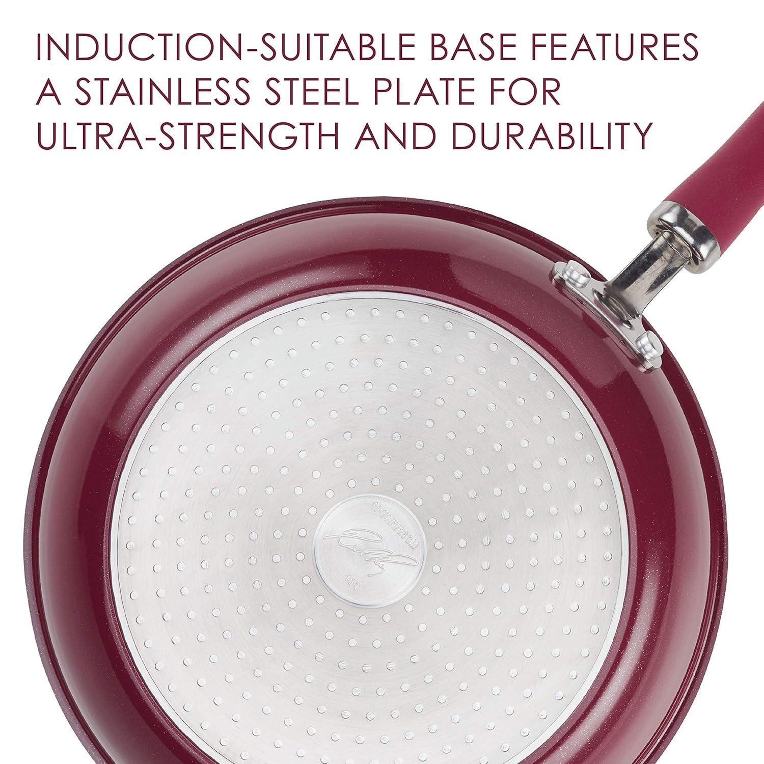 Rachael Ray Create Delicious Aluminum Nonstick Covered Deep Frying Pan, 9.5-Inch, Red Shimmer