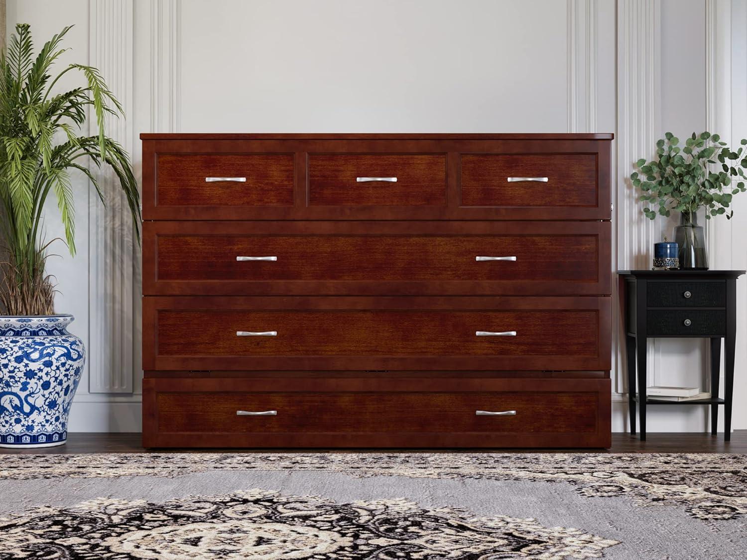 Queen Northfield Murphy Bed Chest Walnut - AFI: Hardwood Frame, Built-In USB Ports & Storage Drawer