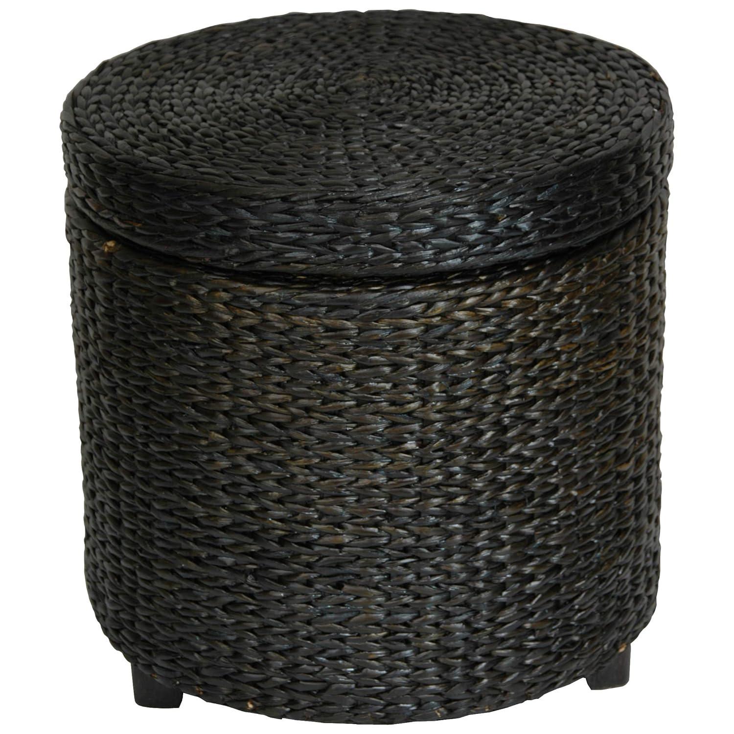 Oriental Furniture Rush Grass Storage Footstool, Storage box, ottoman, 17.5" Diameter x 17" H, Rush Grass, Stool