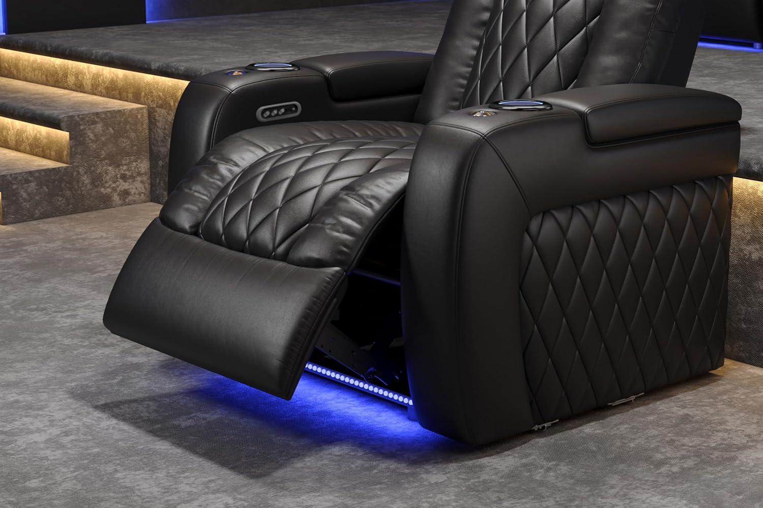 Valencia Tuscany Home Theater Seat - Nappa Leather Power Recliner with Cool Gel Memory Foam, USB-C/USB-A Charging, RGB LED Lights, Adjustable Lumbar & Headrest (Row of 2, Black)