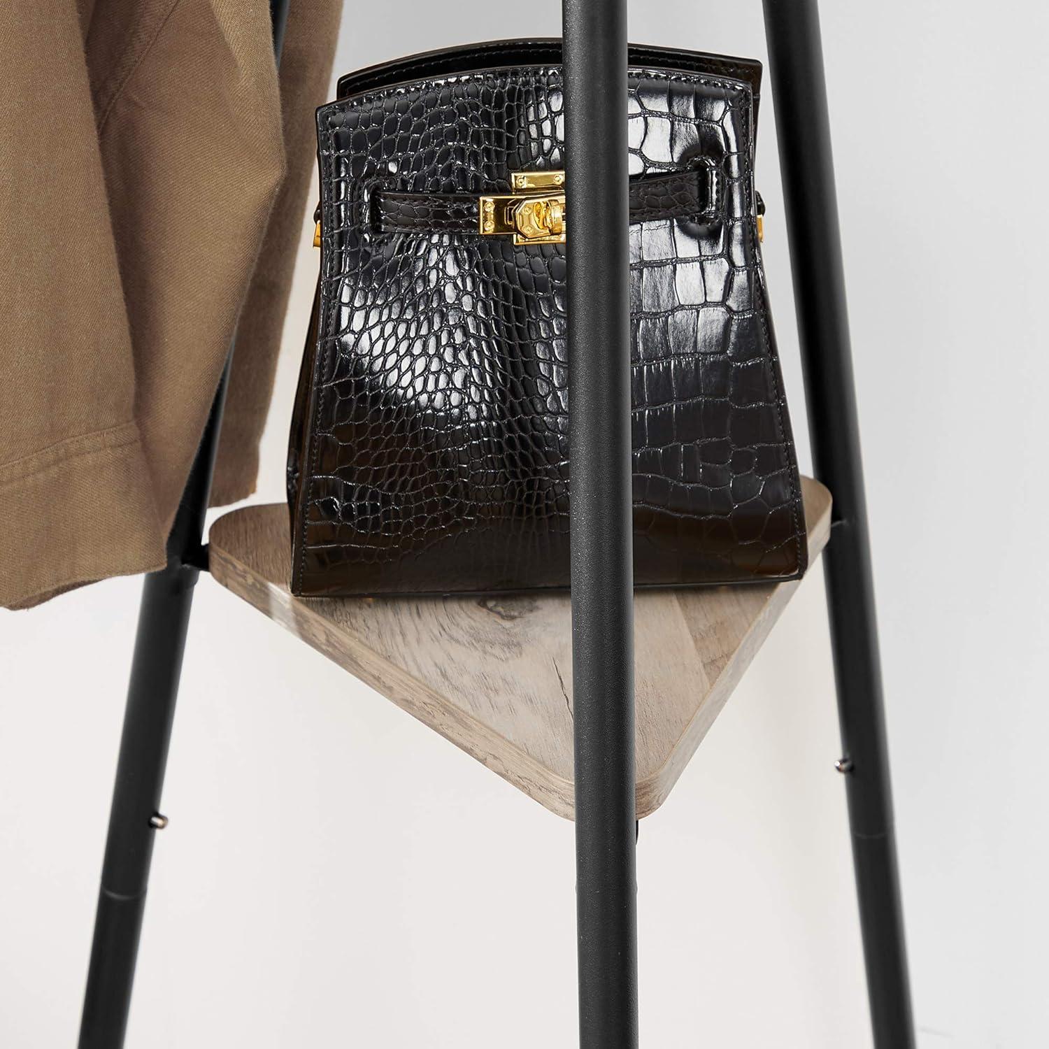 Coat Rack Freestanding Coat Hanger Stand Hall Tree with 2 Shelves for Clothes Hat Bag Industrial Style Greige and Black