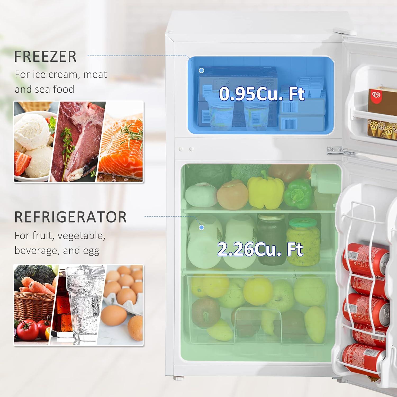 COOKCOK 3.2 Cu.Ft Mini Fridge with Freezer, Double Door with Adjustable Thermostat, Shelf for Bedroom, Dorm, Home Office, Energy Efficient, White