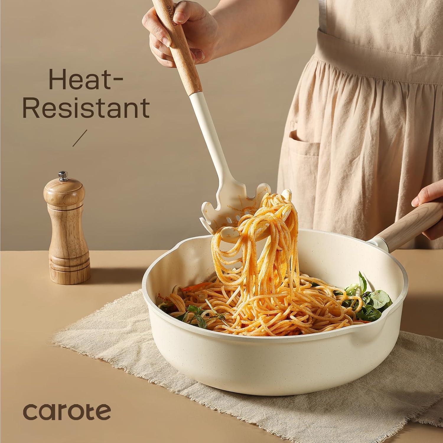 Carote 17-Piece Silicone and Wood Cooking Utensil Set, Heat-Resistant, Safe for Nonstick Cookware