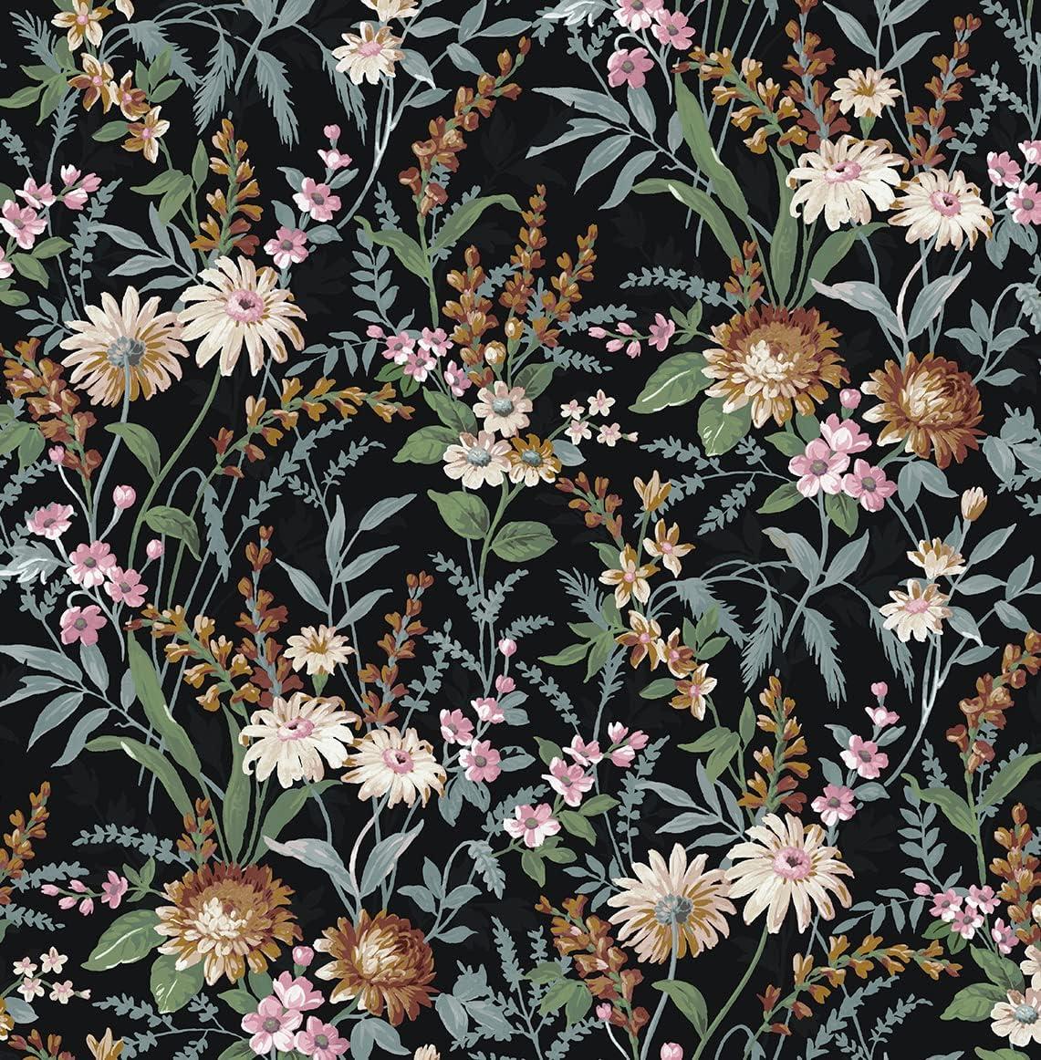 NextWall  Vintage Floral Peel and Stick Wallpaper 20.5 in. W x 18 ft. L - Onyx