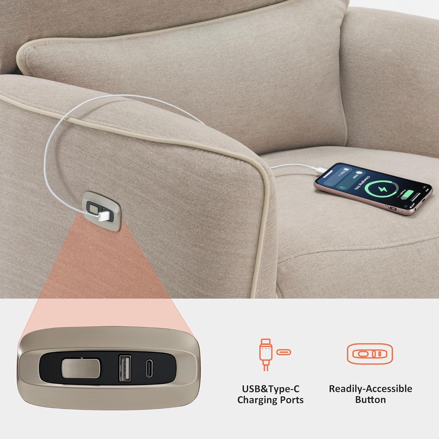 Power Swivel Glider Power Recliner Chair, Electric Rocker Recliner Chairs with USB Ports For Nursery, Fabric