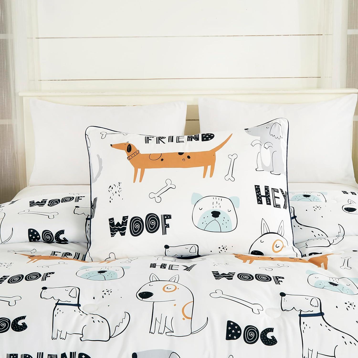 Chezmoi Collection Cartoon Dogs Kids Comforter Set w/Dog Throw Pillow