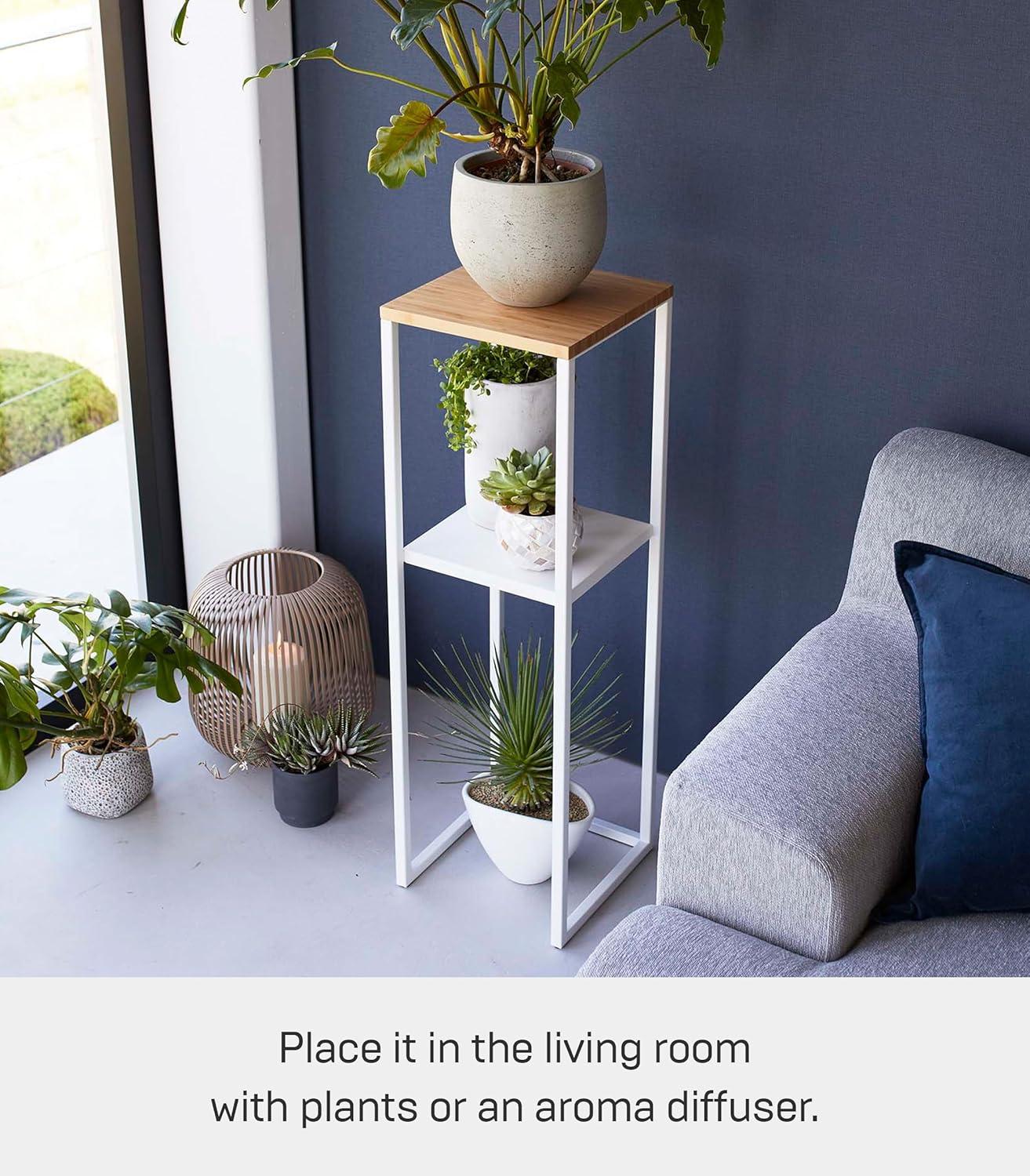 Yamazaki Home Two-Tier Display and Storage Shelf, White, Steel + Wood