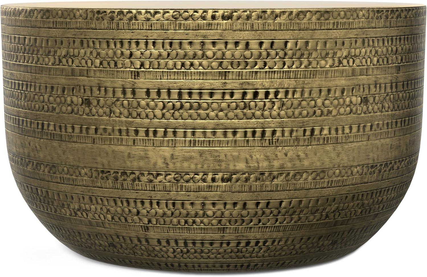 Simpli Home Johnsen 30"W Metal Boho Modern Round Coffee Table with Textured Detail, Assembled
