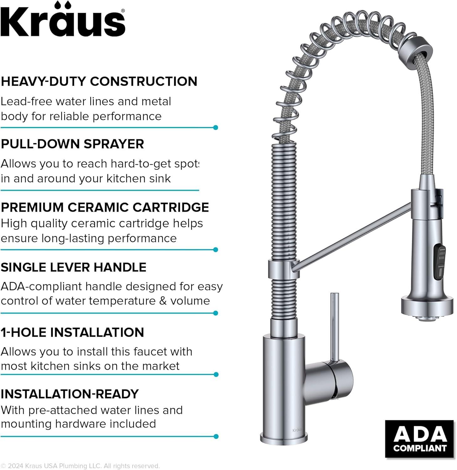 KRAUS Bolden Commercial Style 2-Function Single Handle Pull Down Kitchen Faucet