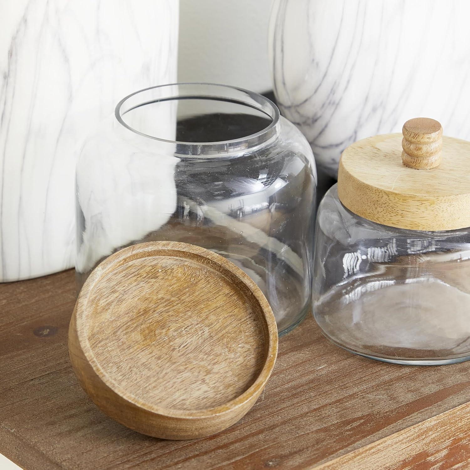 DecMode 5" x 6" Clear Glass Canisters with Wood Lids, 2-Pieces