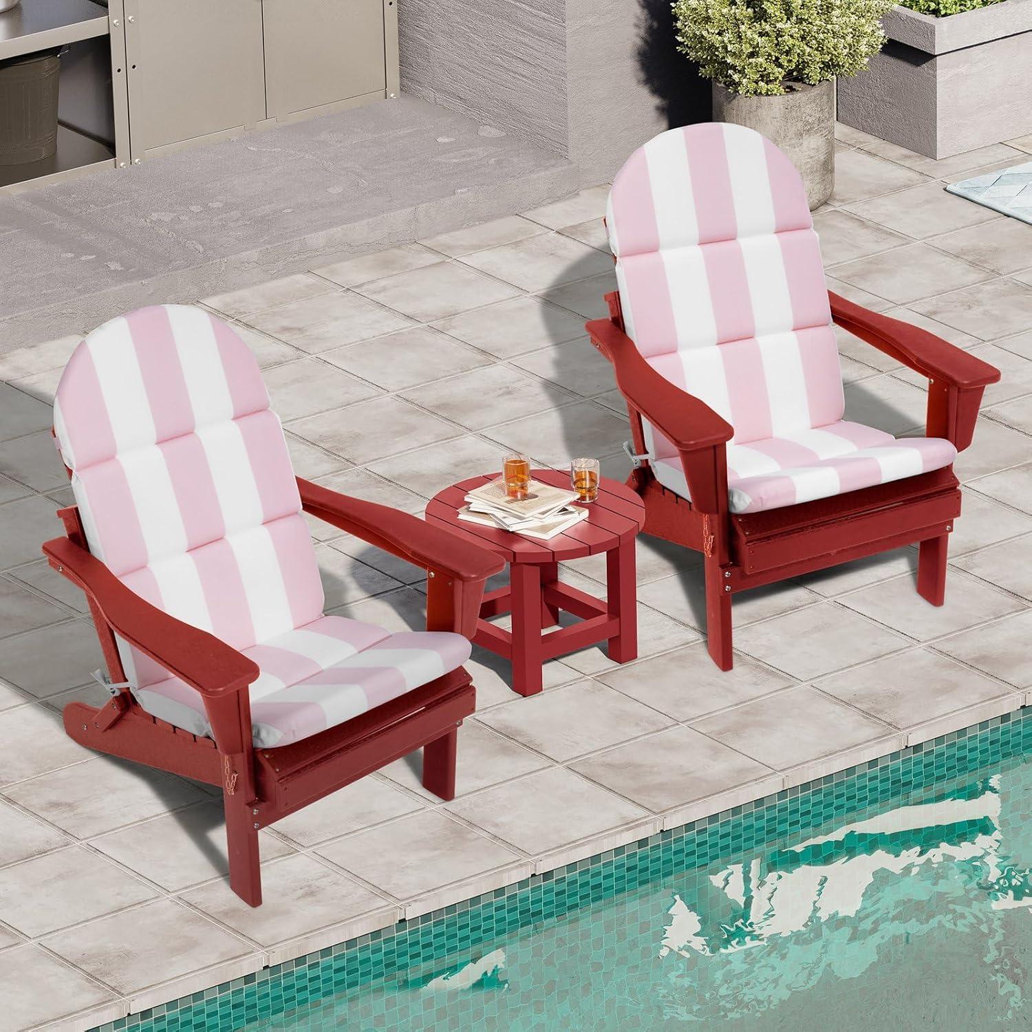 Pink and White Striped High Back Adirondack Chair Cushions