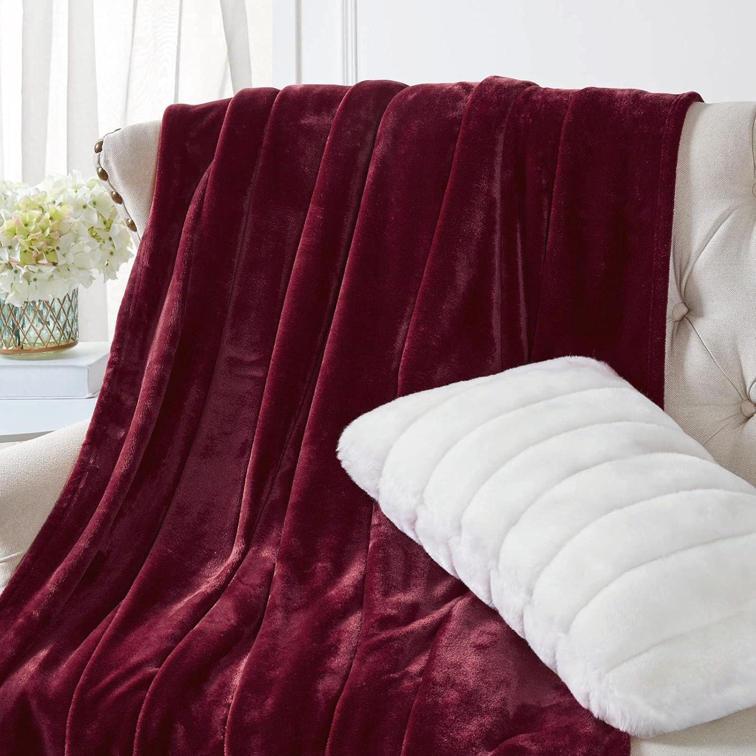 Walensee Ultra Soft Microplush Fleece Queen Blanket, 90" x 90", Burgundy, Machine Washable