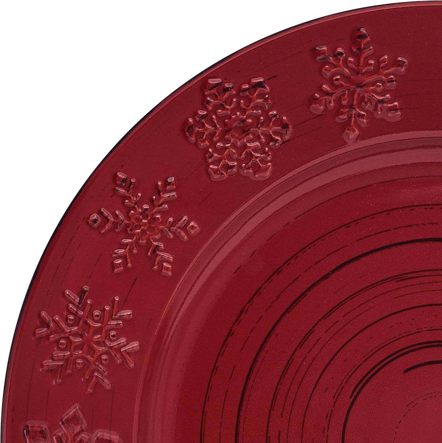 Pfaltzgraff Trellis Snowflakes 12 Piece Stoneware Dinnerware Set Red