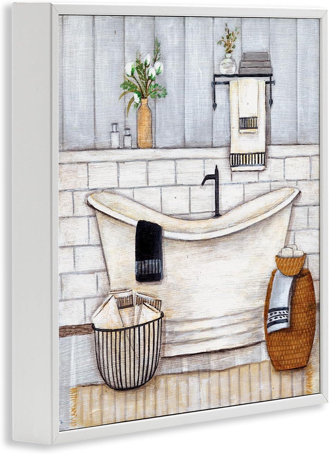 Stupell Industries Bathroom Farmhouse Style Tub Neutral Grey Drawing, 24 x 24,Design by Yellow Café