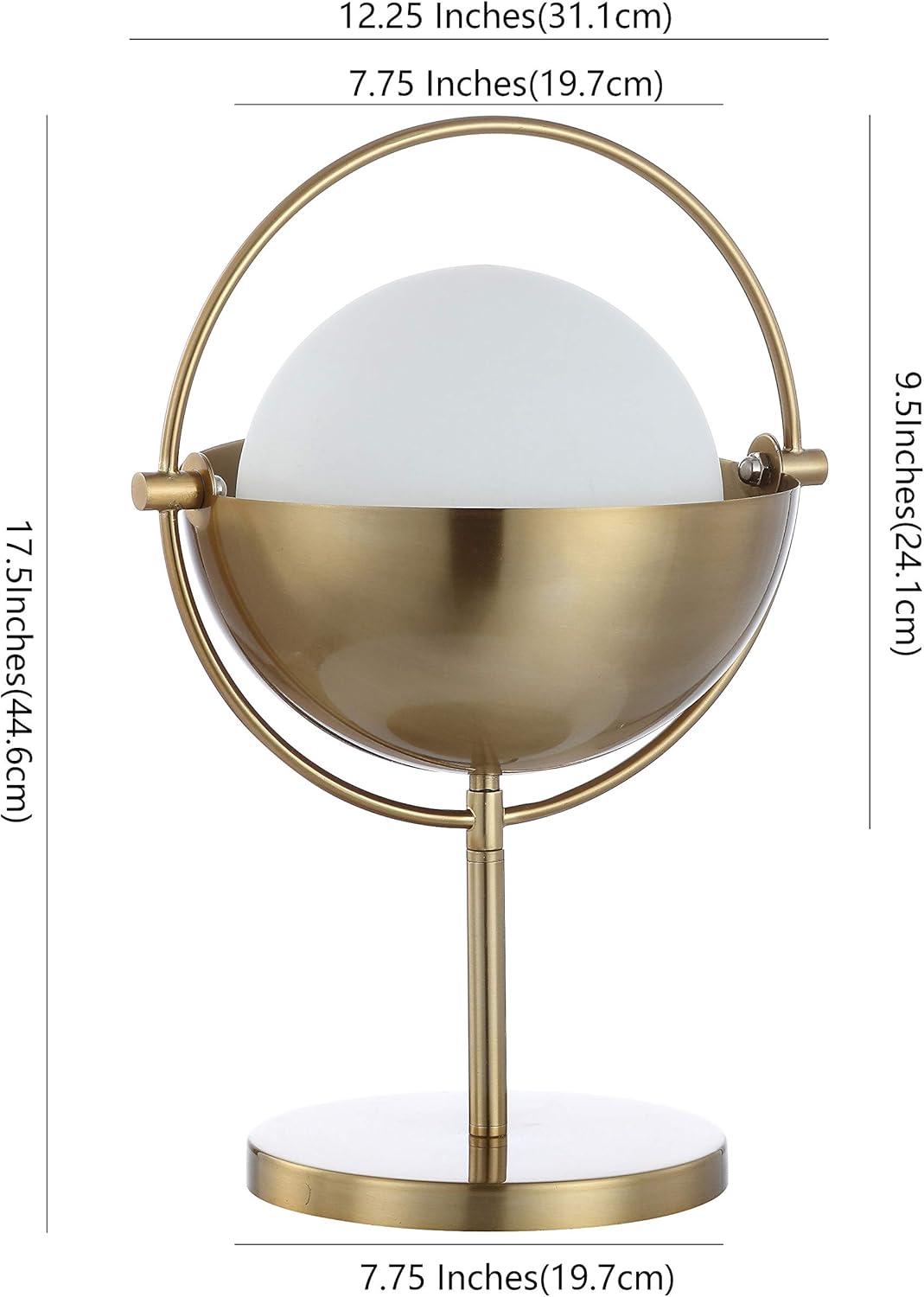 Art Deco-Inspired 17.5" Brass-Gold Globe LED Table Lamp with Frosted Glass