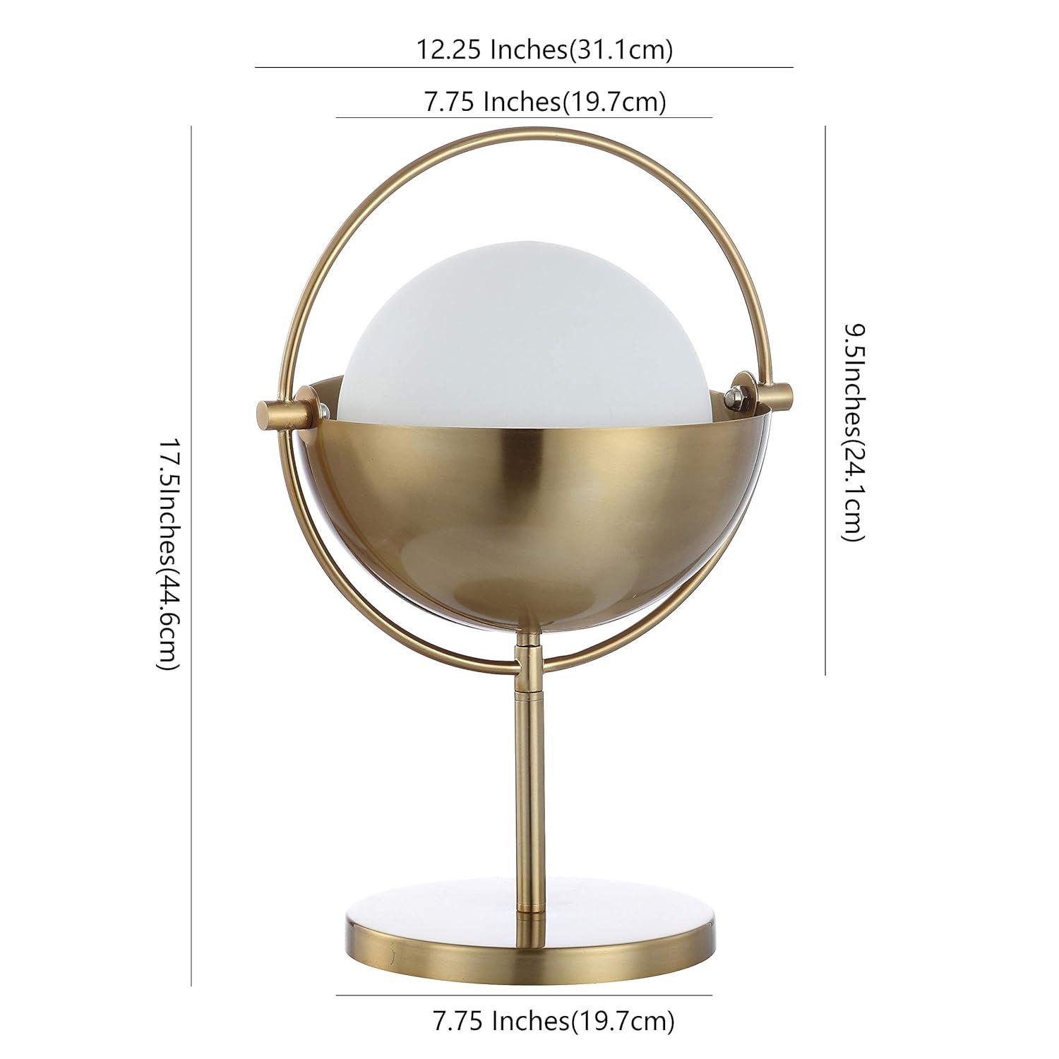 Art Deco-Inspired 17.5" Brass-Gold Globe LED Table Lamp with Frosted Glass