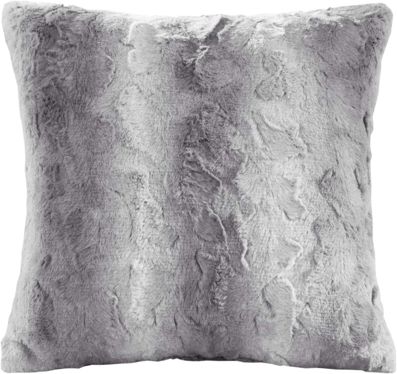 Zuri Luxe Grey Faux Fur 20" Square Decorative Pillow