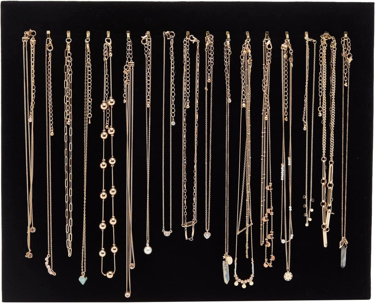 Genie Crafts Genie Crafts 2-Pack Jewelry Display for Selling - Velvet Necklace Holder Stand, Organizer for Retail (17 Hooks, Black)