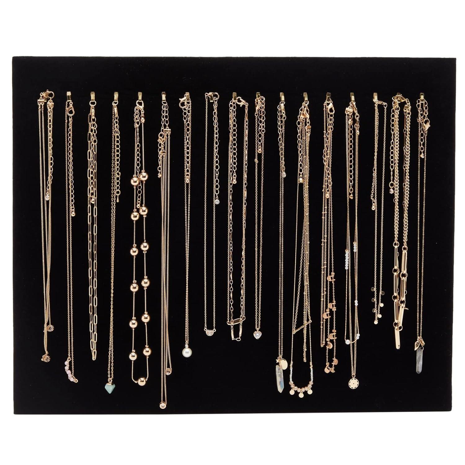 Genie Crafts Genie Crafts 2-Pack Jewelry Display for Selling - Velvet Necklace Holder Stand, Organizer for Retail (17 Hooks, Black)