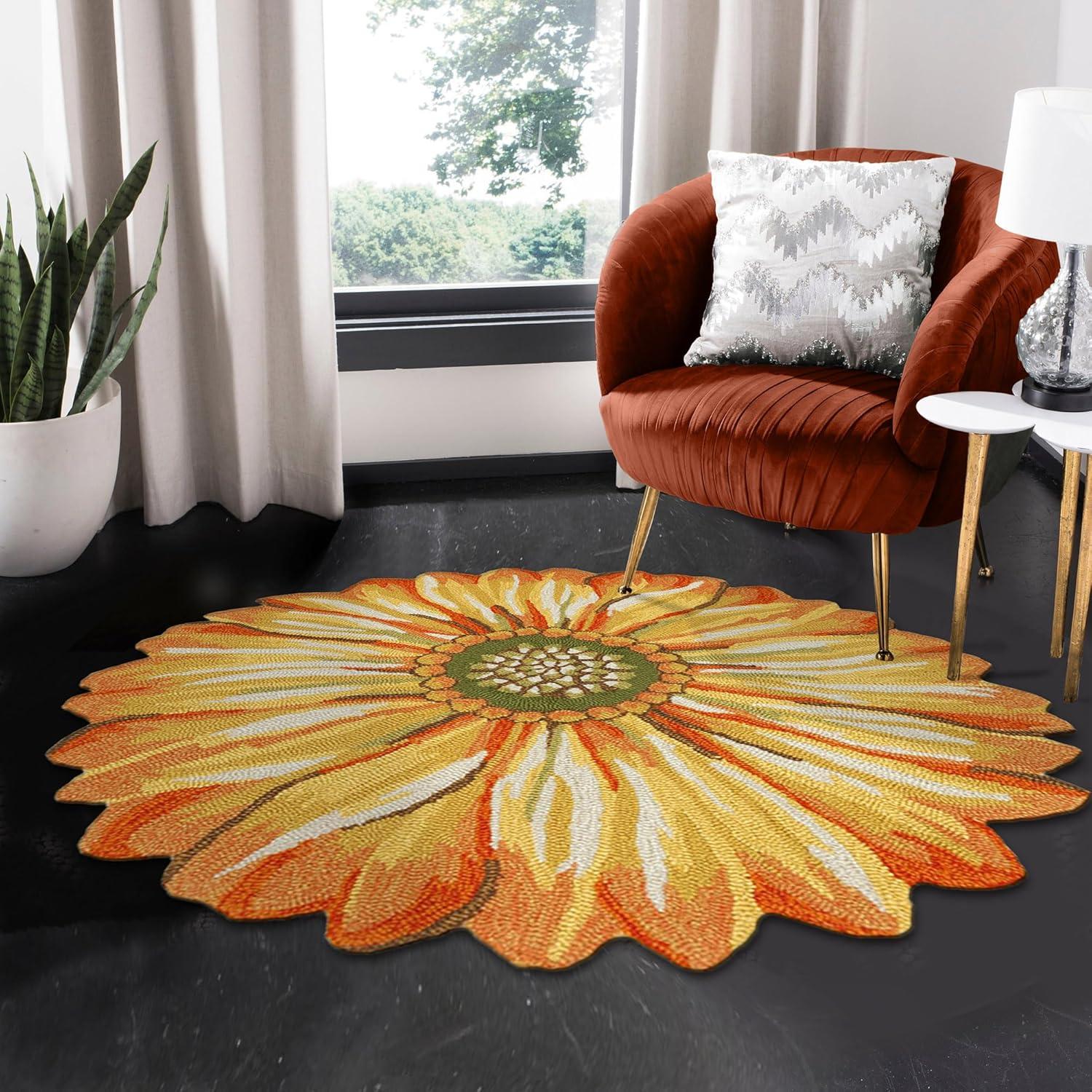 Liora Manne Frontporch Sunflower Indoor/Outdoor Rug Yellow 5' Round