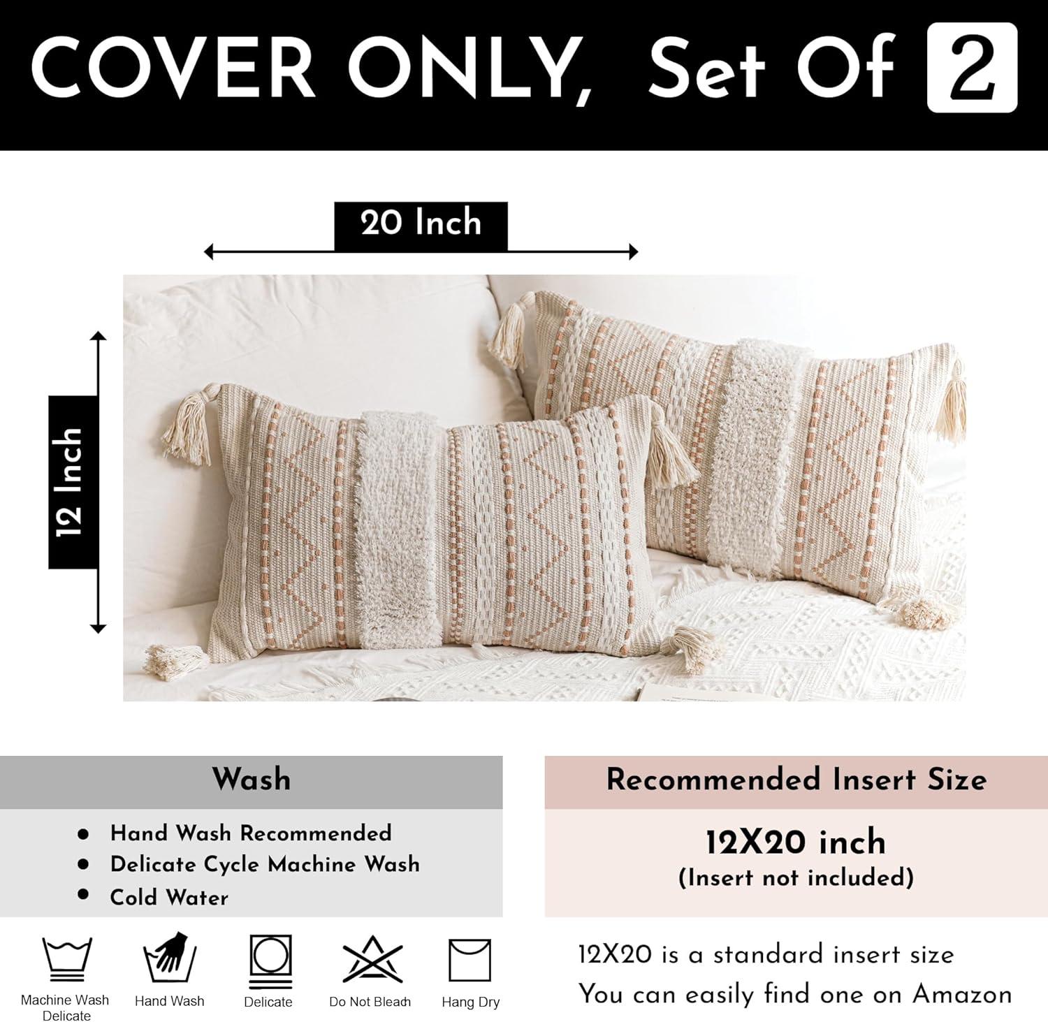 Cream and Beige Boho Lumbar Pillow Covers Set of 2