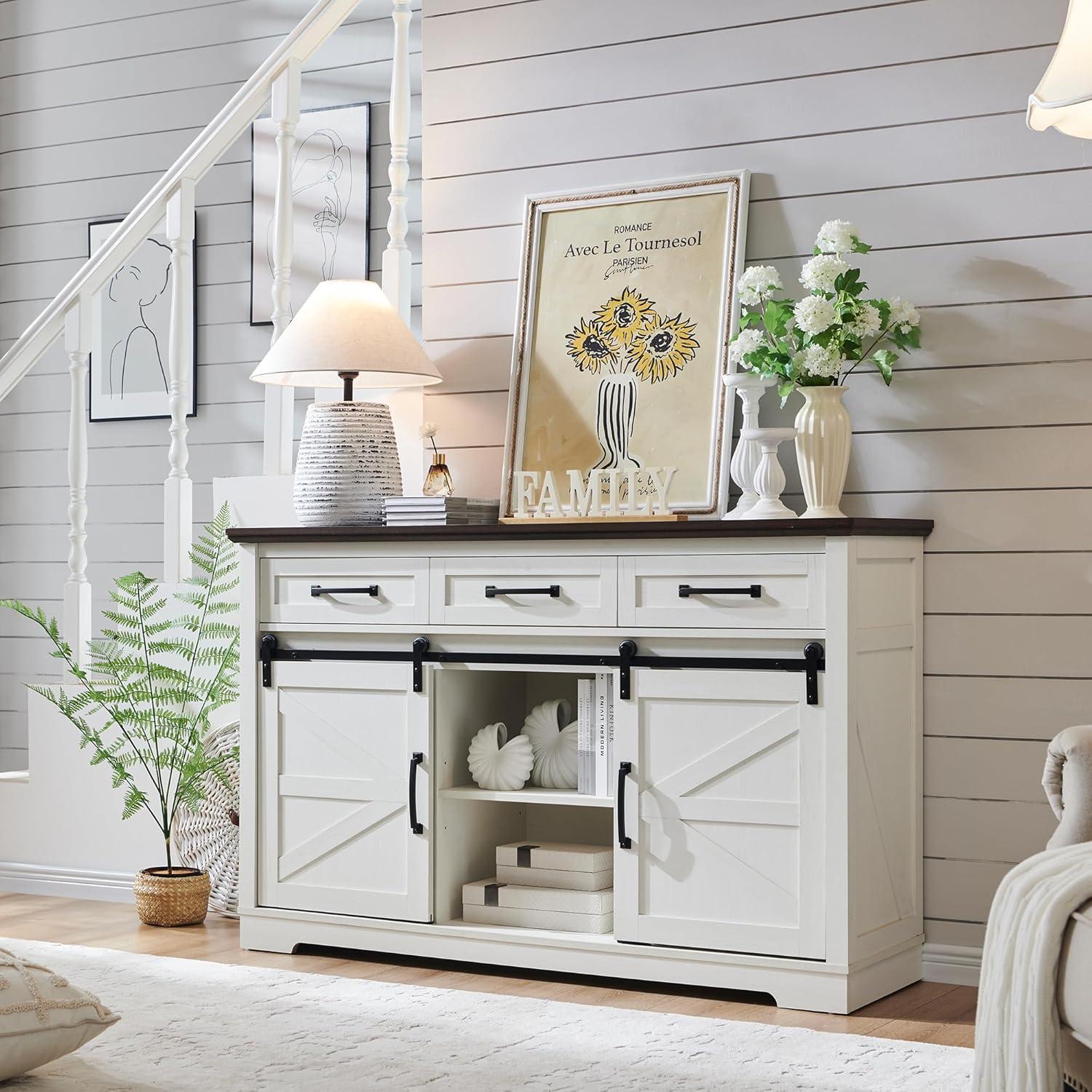 SinCiDo Buffet Cabinet with Storage, 34" Tall Wooden Arched Sideboard Cabinet with/Adjustable Shelf, Fluted Accent Cabinet for Dining Room, Kitchen