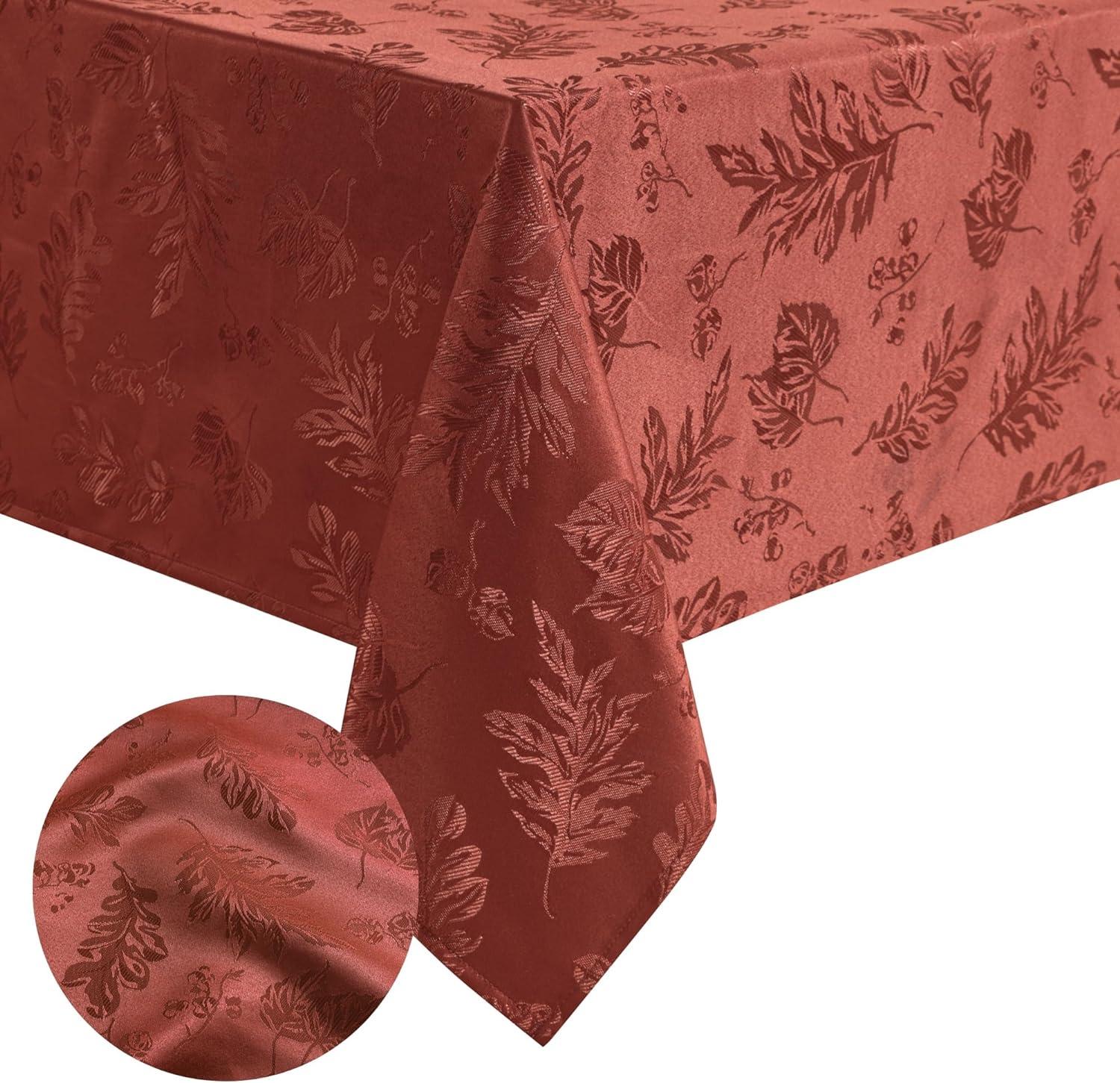 Elegant Woven Leaves Jacquard Damask Tablecloth - 60" x 120" - Spice Red - Elrene Home Fashions