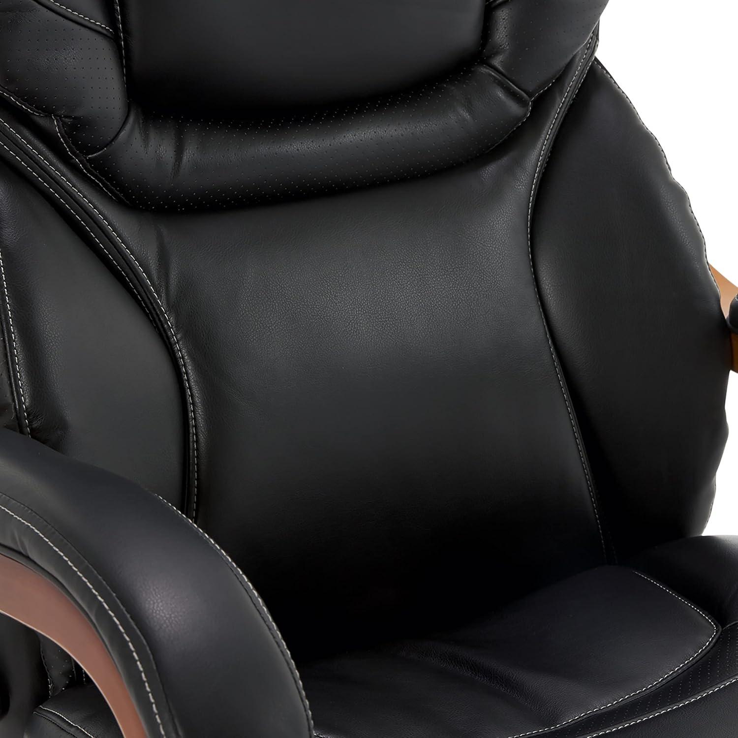 Executive Office Chair in Black Bonded Leather - Serta: High-Density Foam, Fixed Arms, Wood Frame