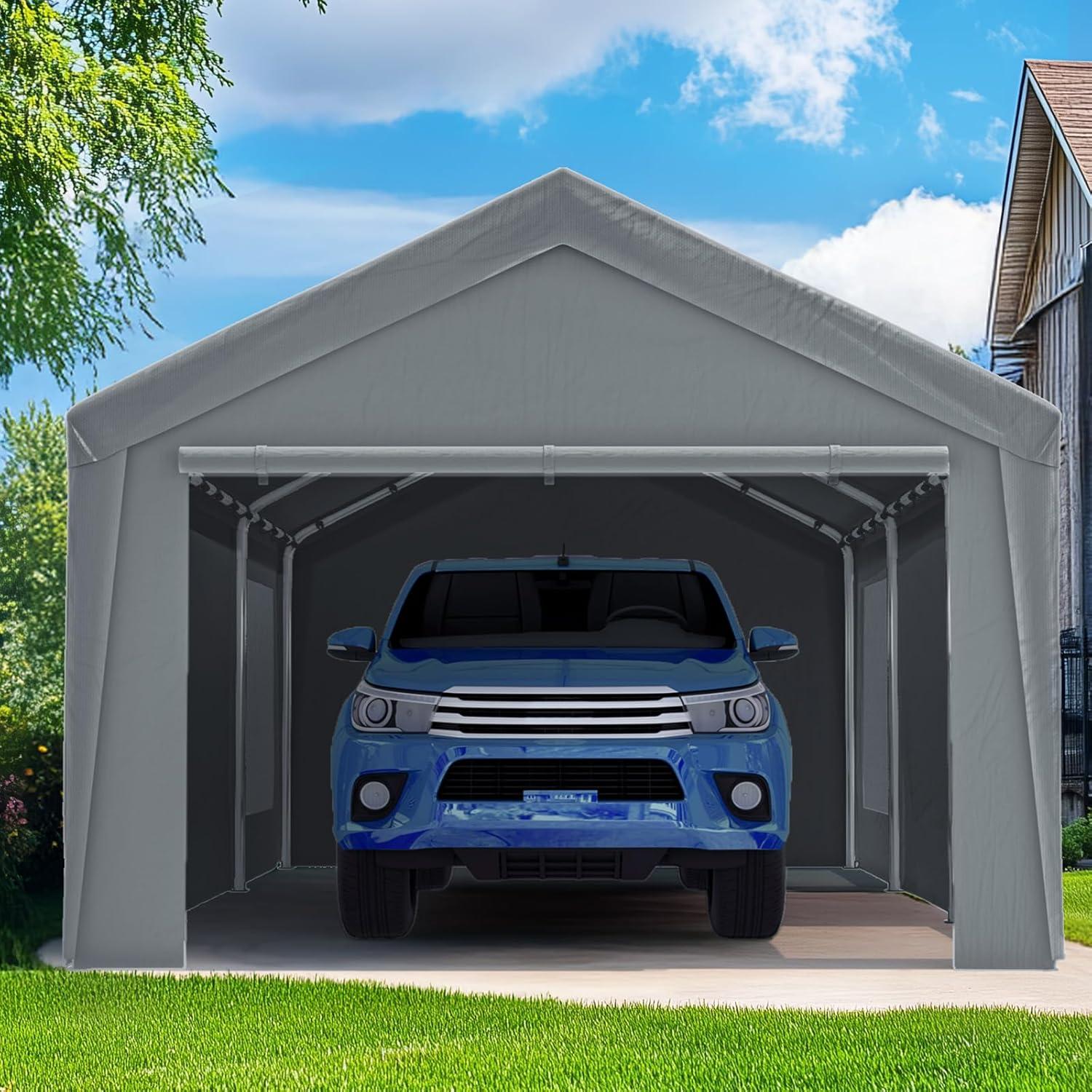 Quictent 10x20 ft Heavy Duty Carport Canopy Galvanized Car Tent Outdoor Garage Boat Shelter with Reinforced Structure, No Sidewall - White
