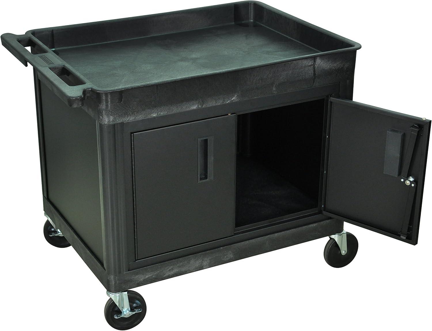 Black 30 Inch Utility Cart with Lockable Cabinet and Wheels