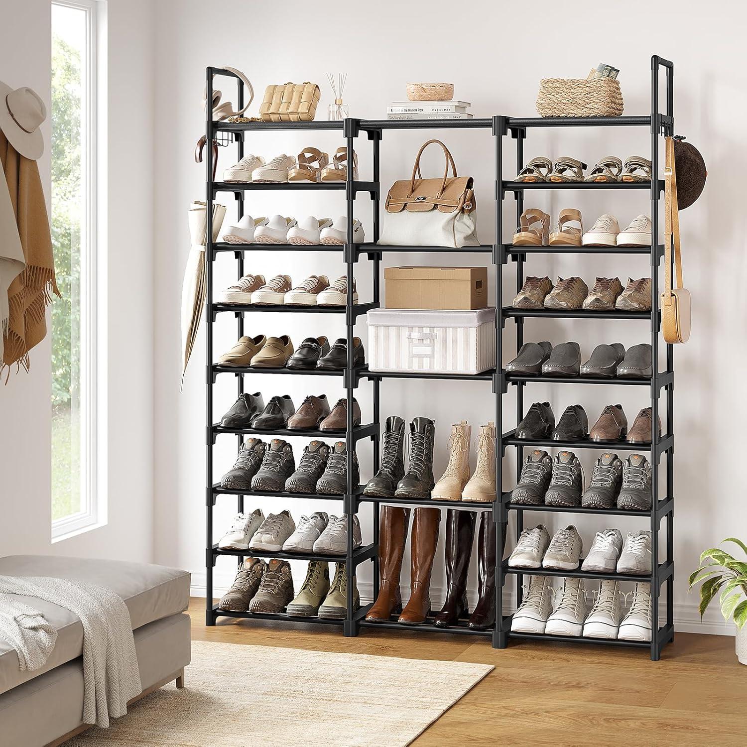 Black Metal 9-Tier Stackable Shoe Rack Organizer