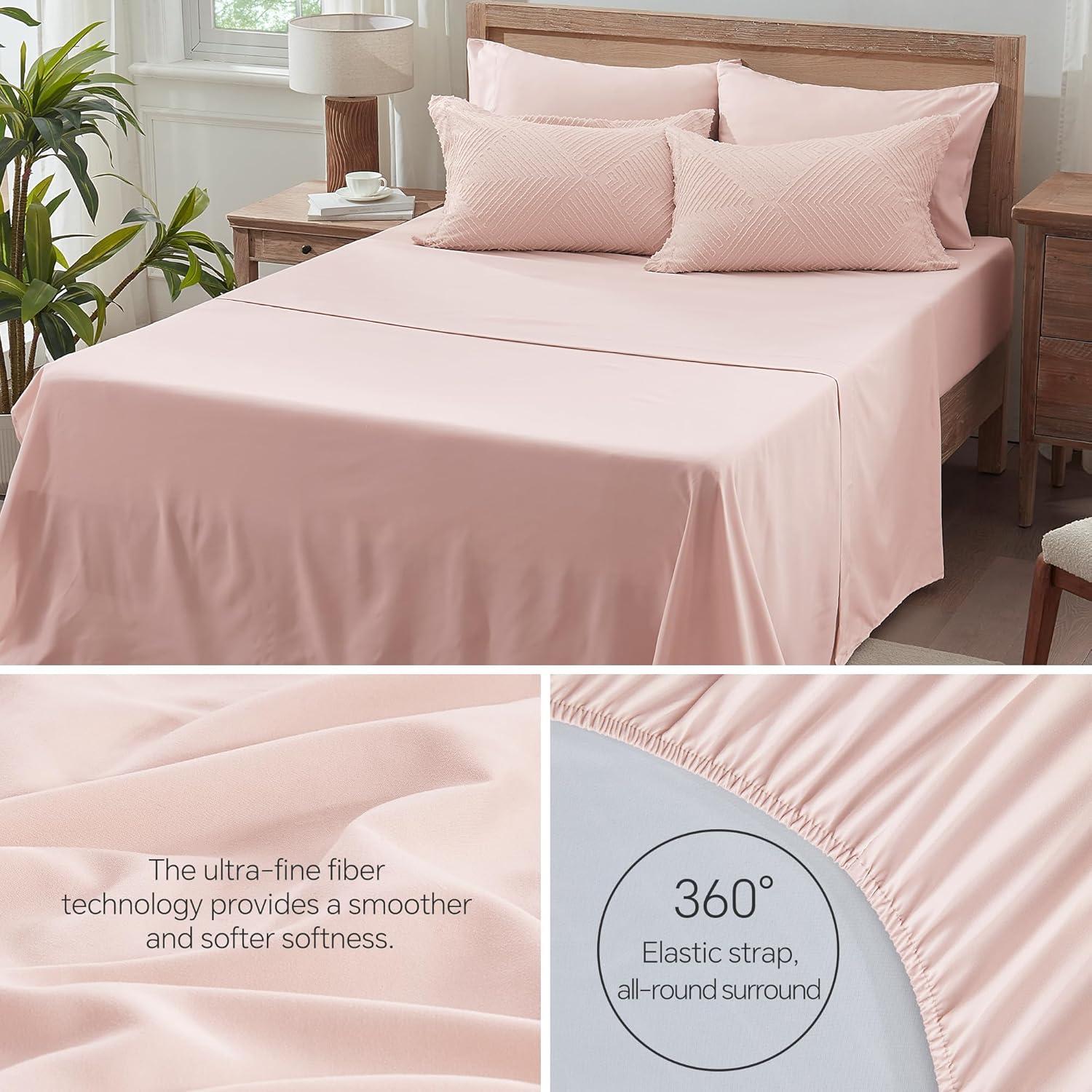 Queen Pink Microfiber 7-Piece Modern Bed in a Bag Set