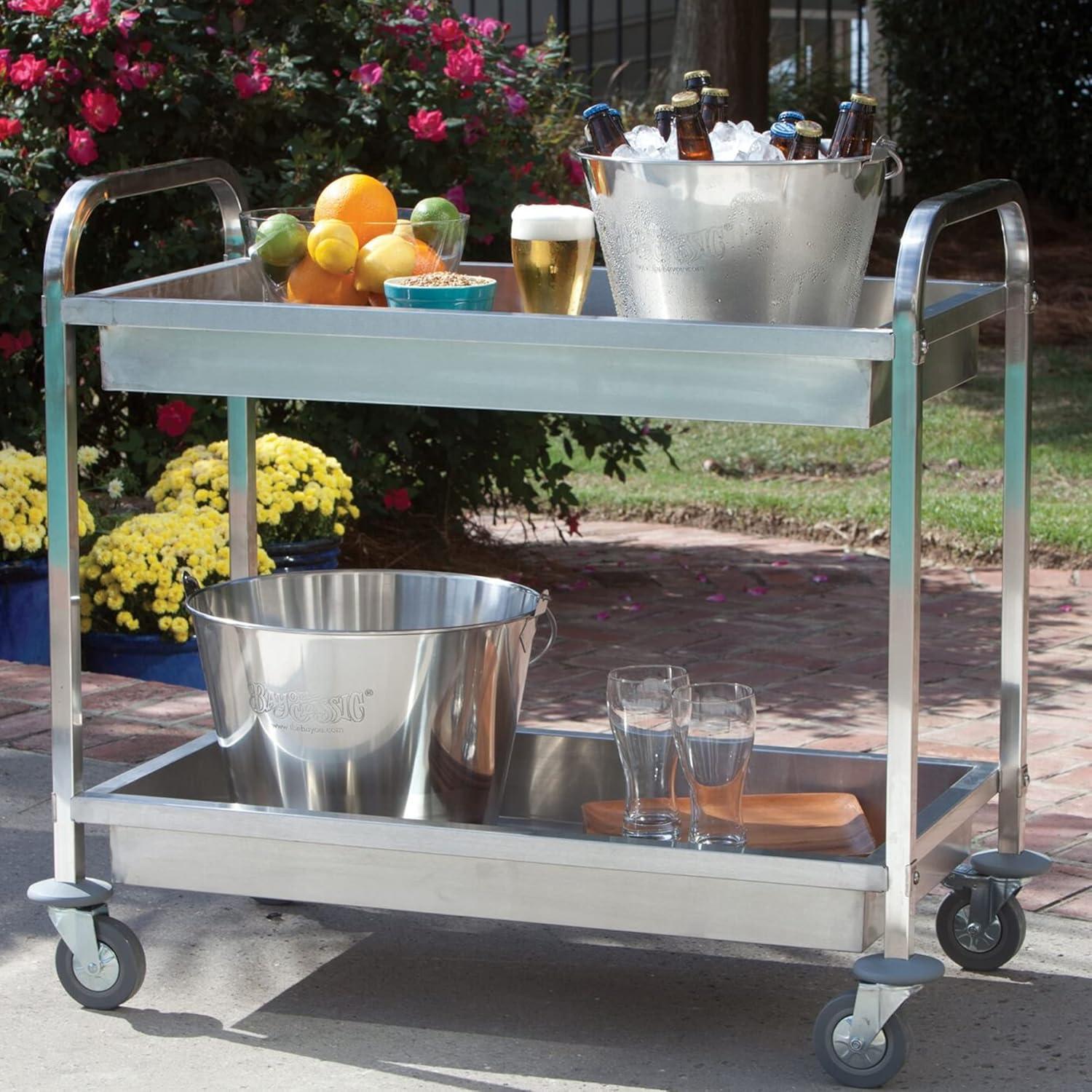 Stainless Steel Serving Cart with Two Trays and Locking Casters