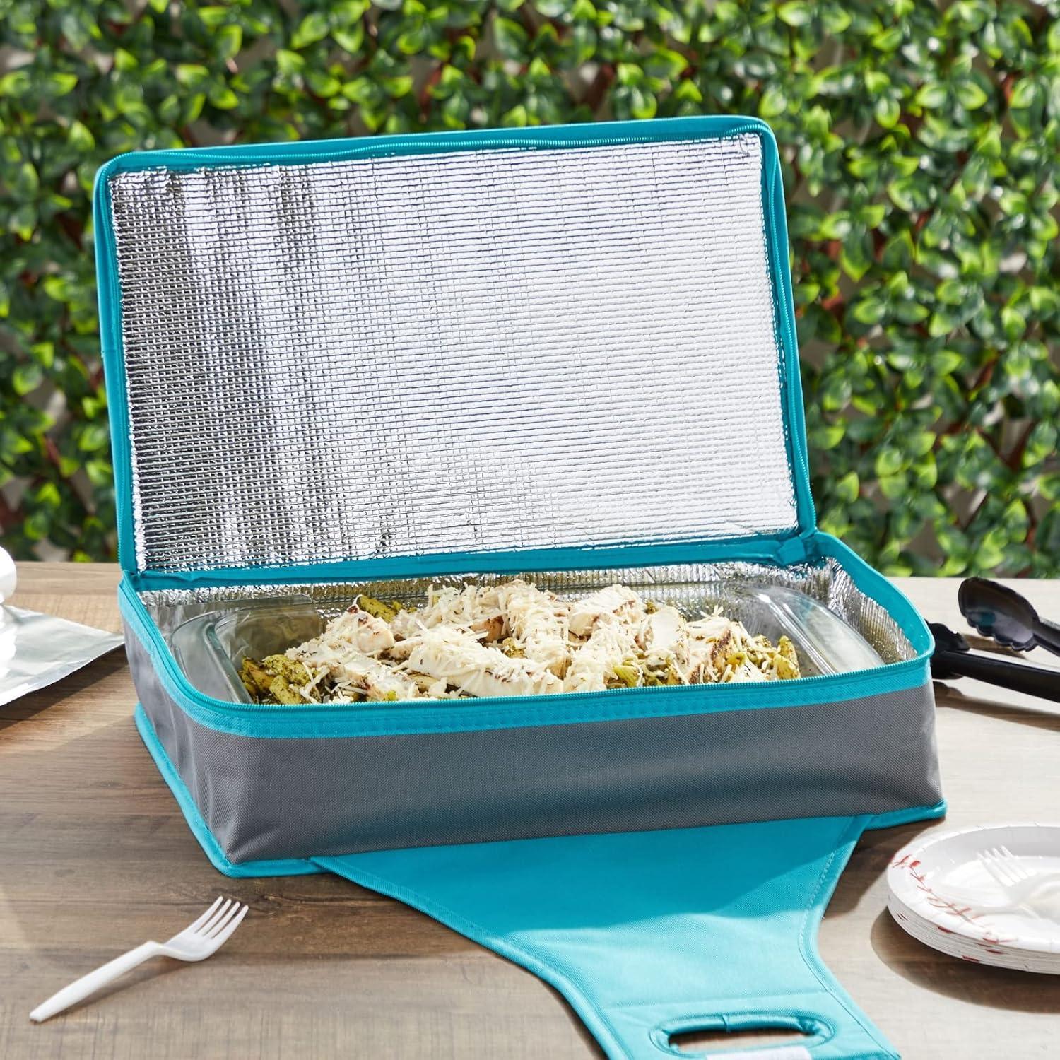 Juvale Thermal Insulated Casserole Carrier - Food Warmer Bag Container for Hot Lunch, Transport (Teal and Gray, 16x10x4 In)