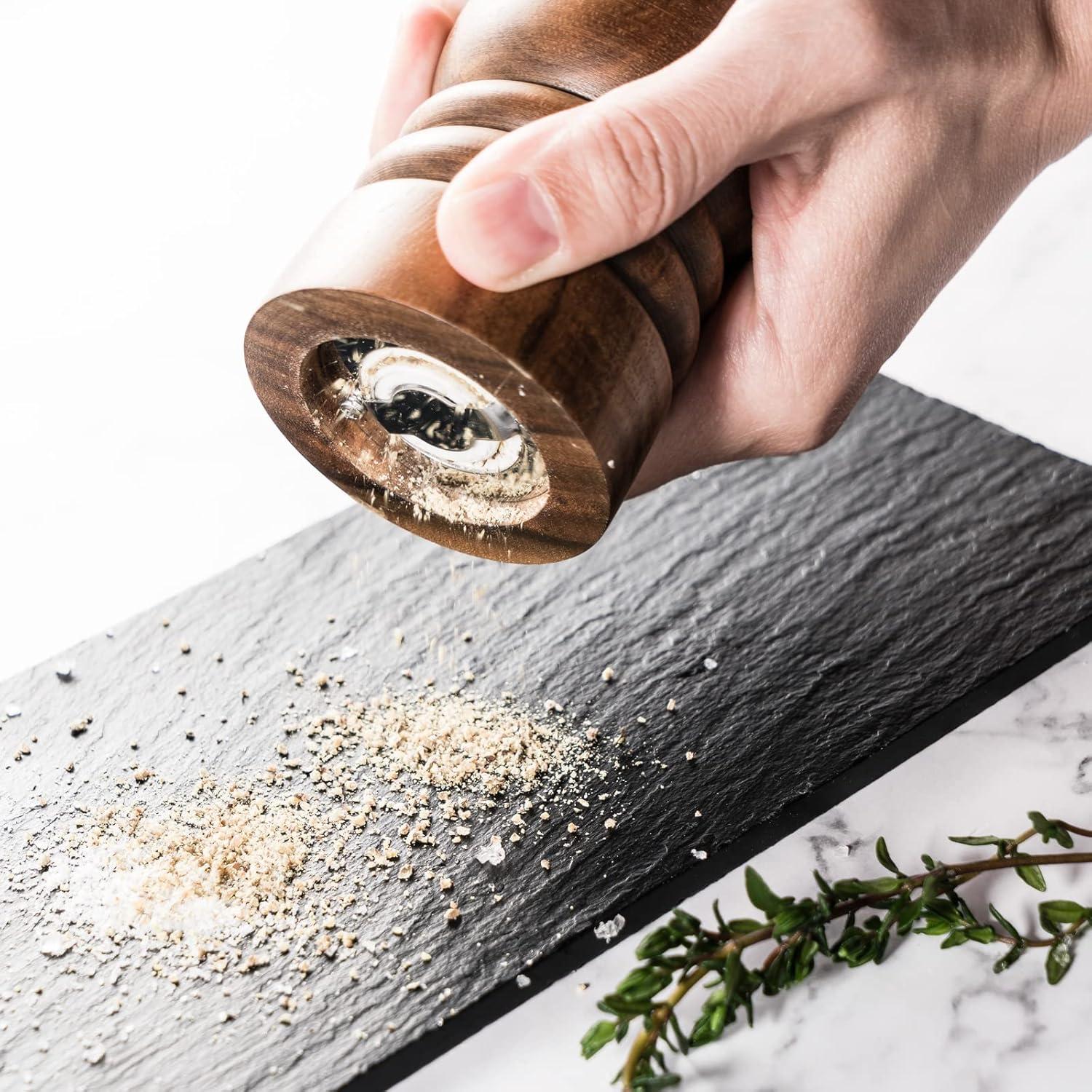 Salt and Pepper Grinder Set, Wood Pepper Mill Set of 2 Manual Salt Pepper Shakers
