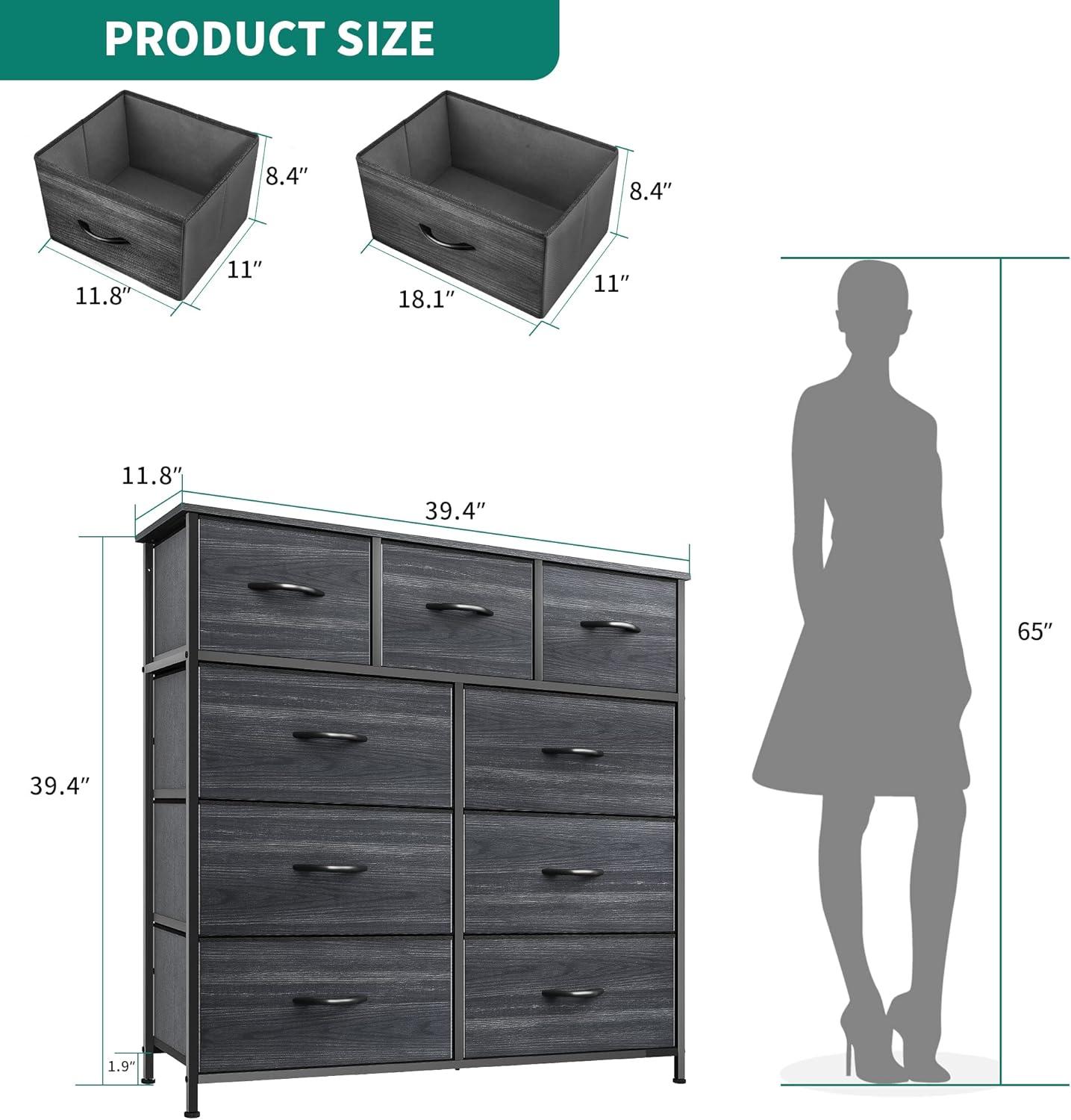 SYTHERS Dresser for Bedroom with 9 Drawers, Fabric Dresser Storage Organizer Unit with Fabric Bins, Fabric Dresser for Living Room, Closet, Hallway, Dark Gray