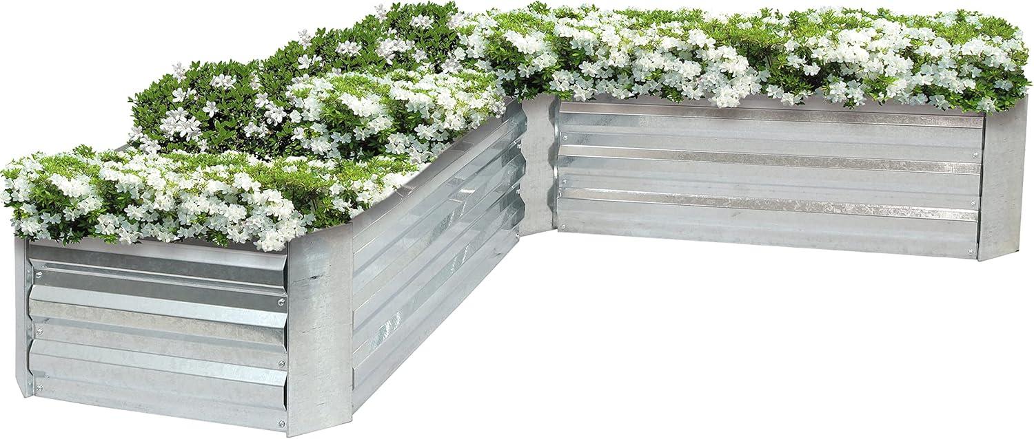 Sunnydaze Outdoor Galvanized Steel L-Shaped Raised Garden Bed for Plants, Vegetables, and Flowers - 59.5" - Silver