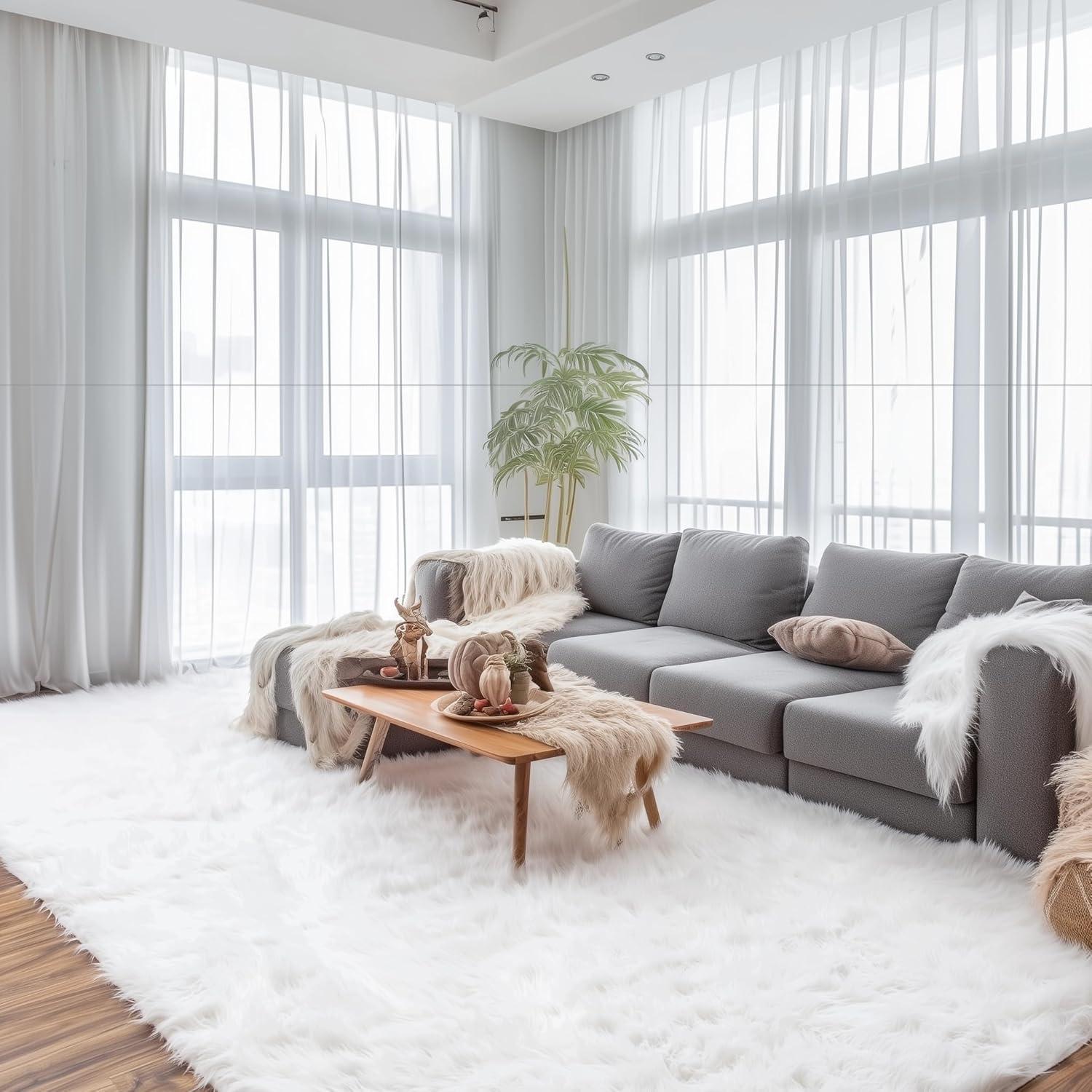 Diller White Faux Sheepskin Fur Machine Washable Shag Fluffy Area Rug