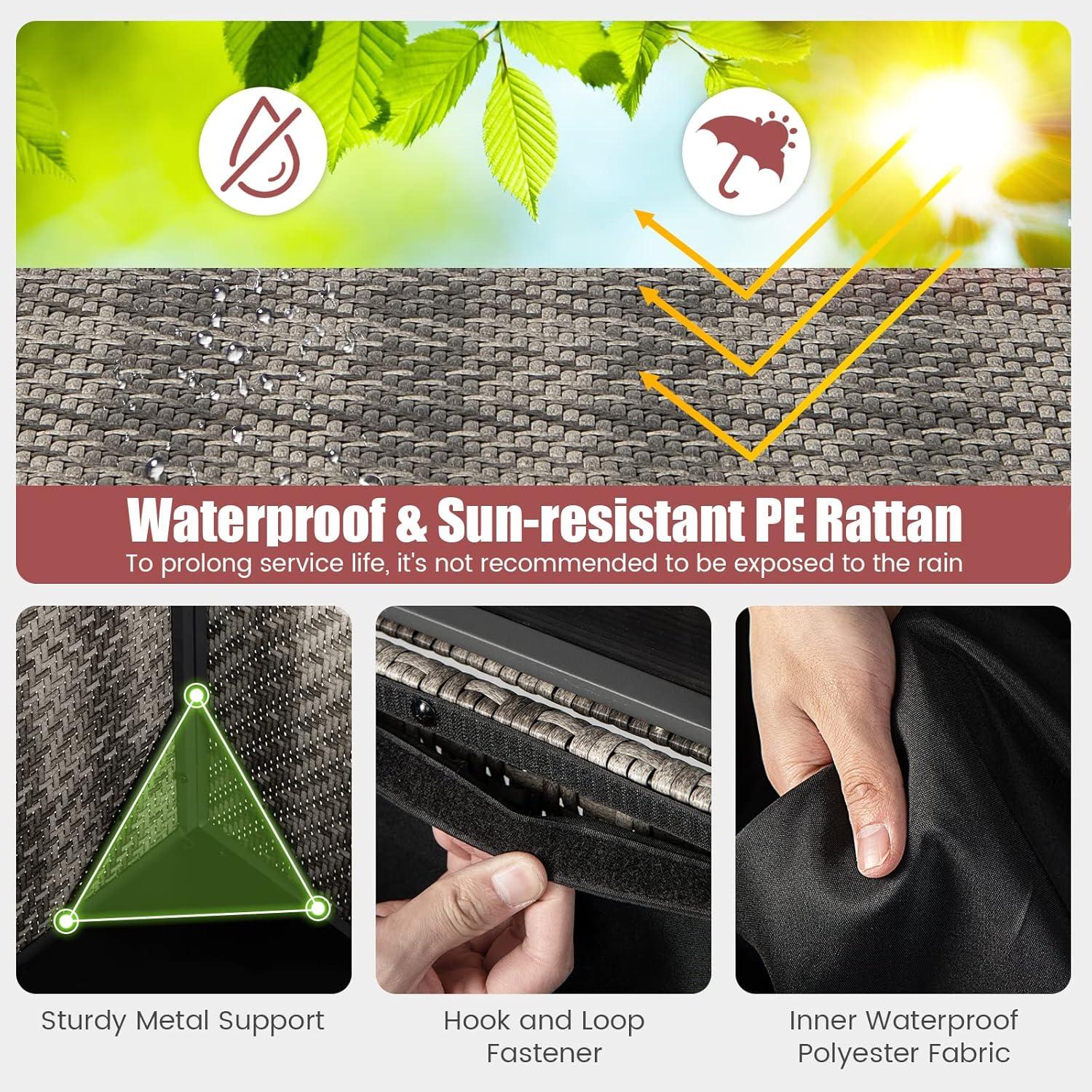 Costway 96 Gallon Patio Rattan Storage Deck Box Container Garden Liner Wheels Mix Grey