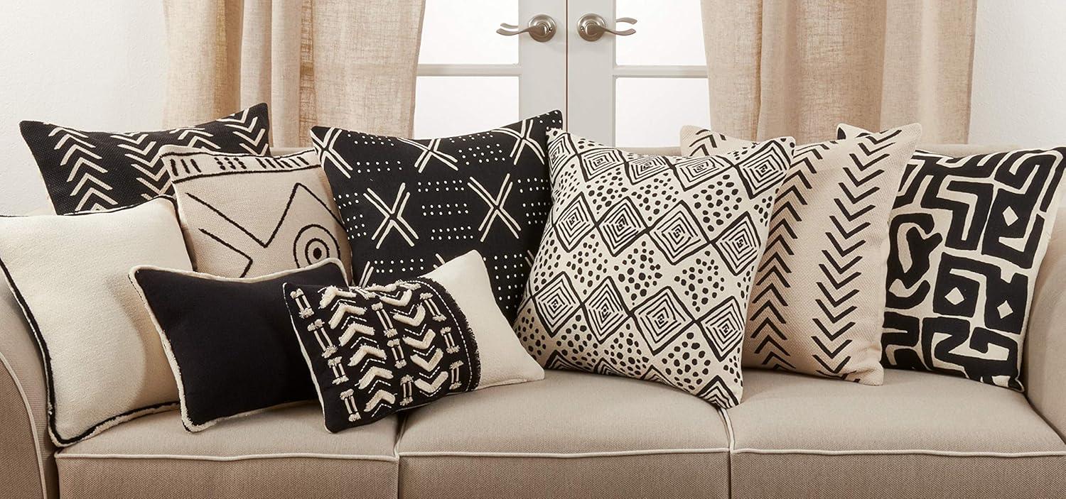 Black and White Cotton Kuba Cloth Throw Pillow Cover