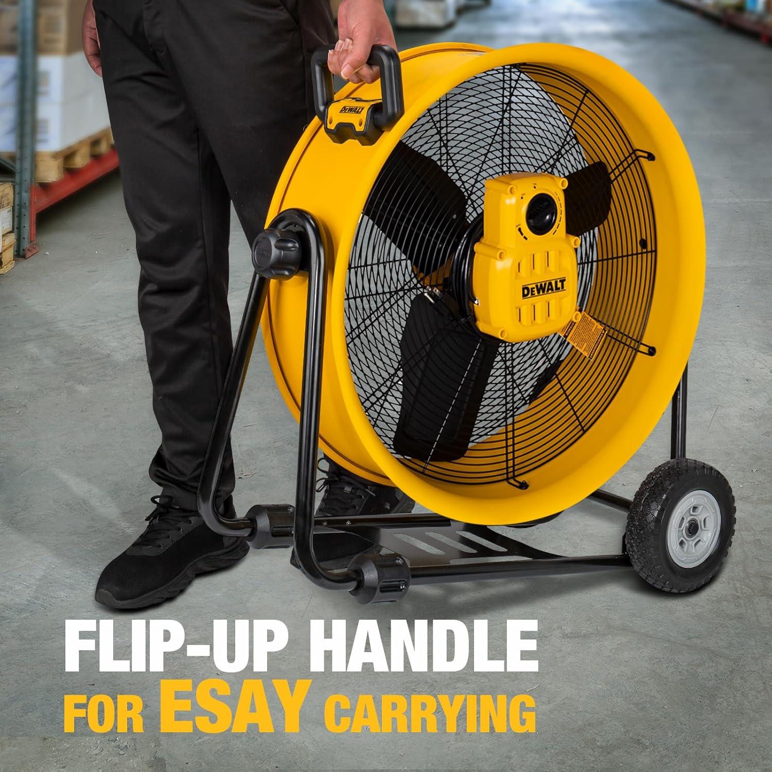 DEWALT DXF-2490 Rolling 24 inch Heavy-Duty Drum Fan, 12 ft Cord 6,500 CFM