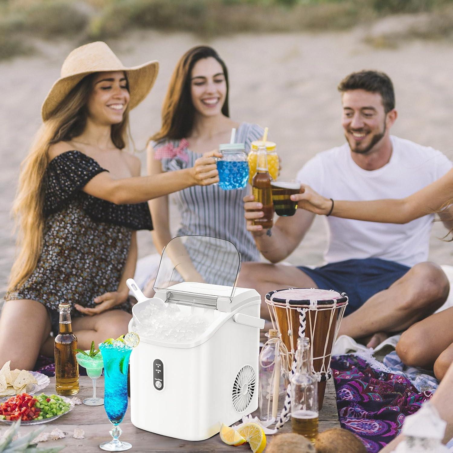 White Portable Countertop Nugget Ice Maker with Self-Cleaning