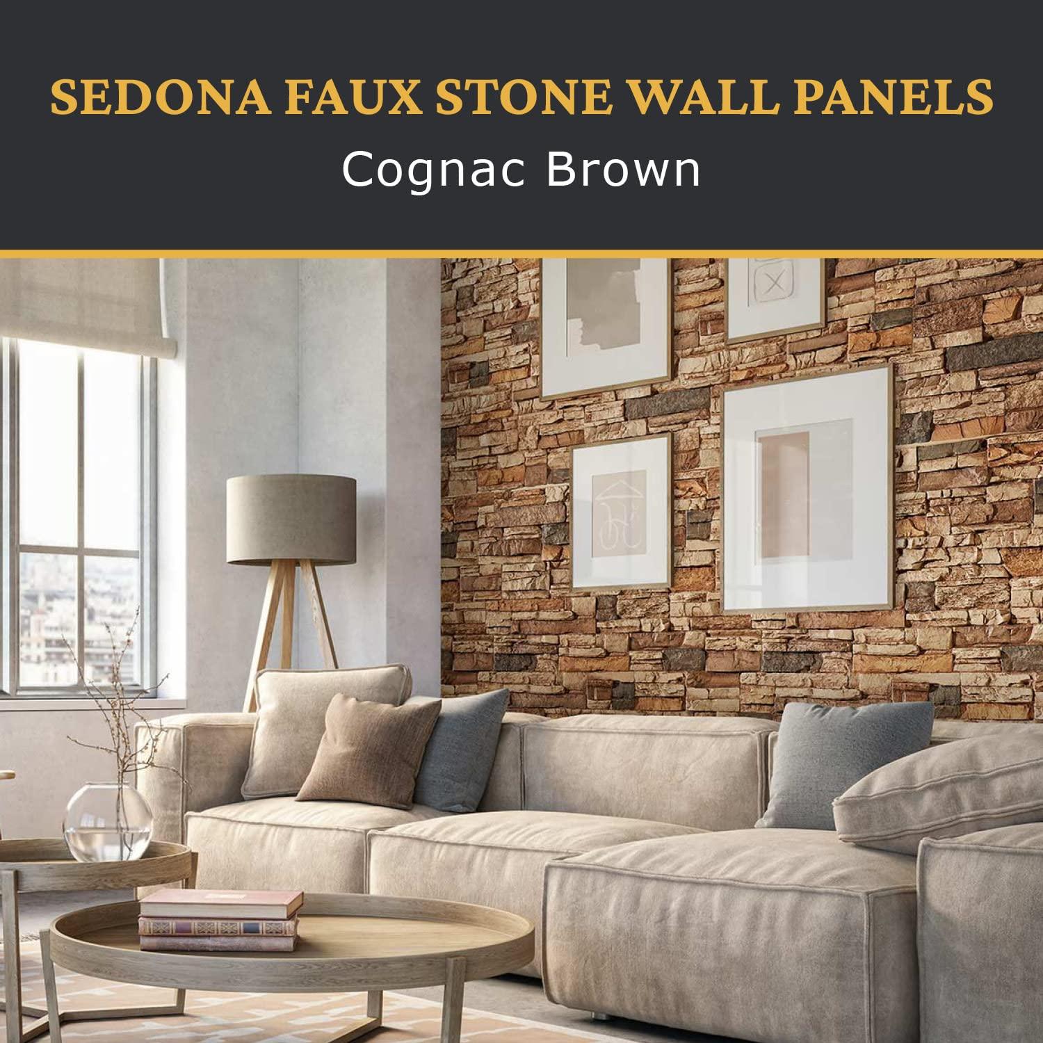 Faux Stacked Stone 3D Textured Wall Panel Sample | Sedona | 8"L x 8"H | Sample Size | Cognac Brown