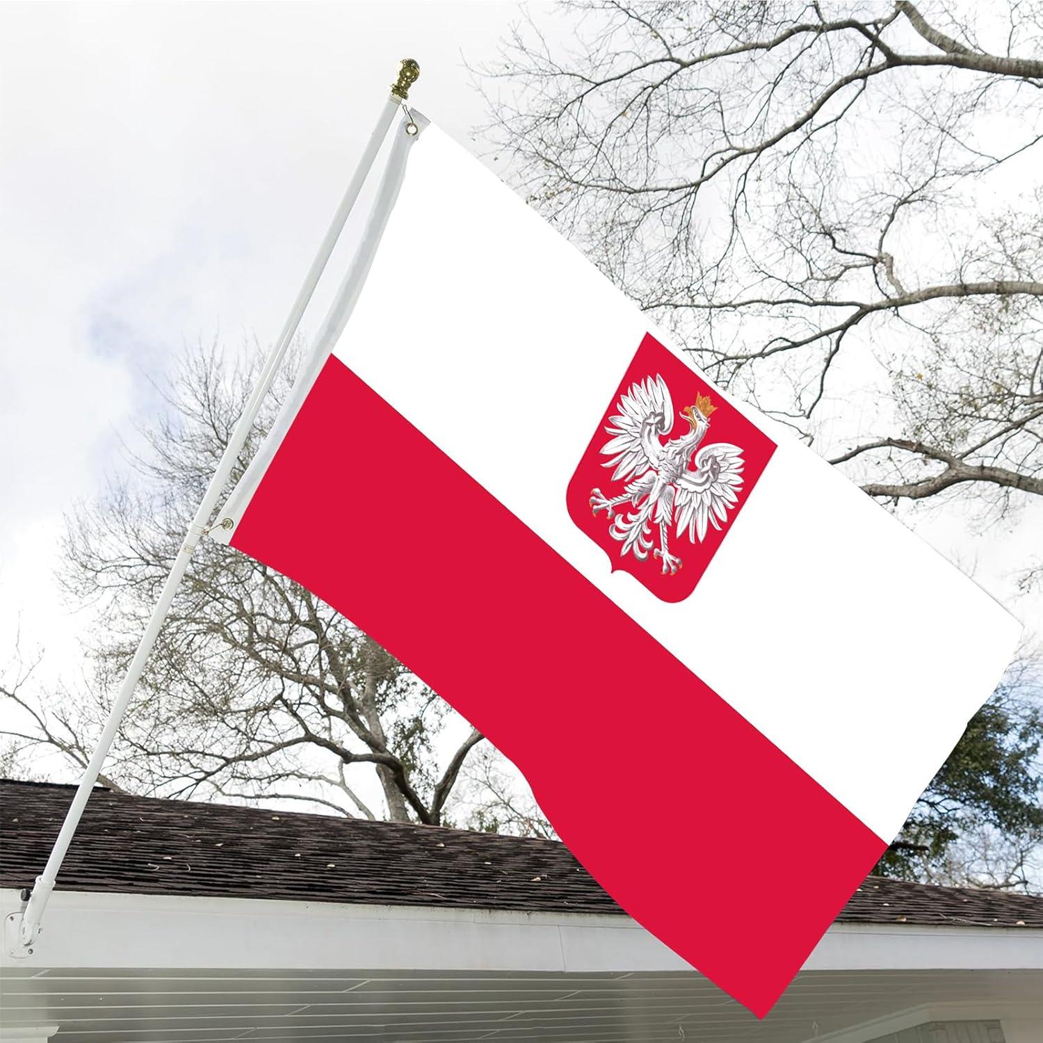 Polish Flag 3x5FT Poland Ensign Flag Double Sided Outdoor Heavy Duty 3 Ply Polyester Material with 2 Metal Grommets, 4 Rows of Stitching