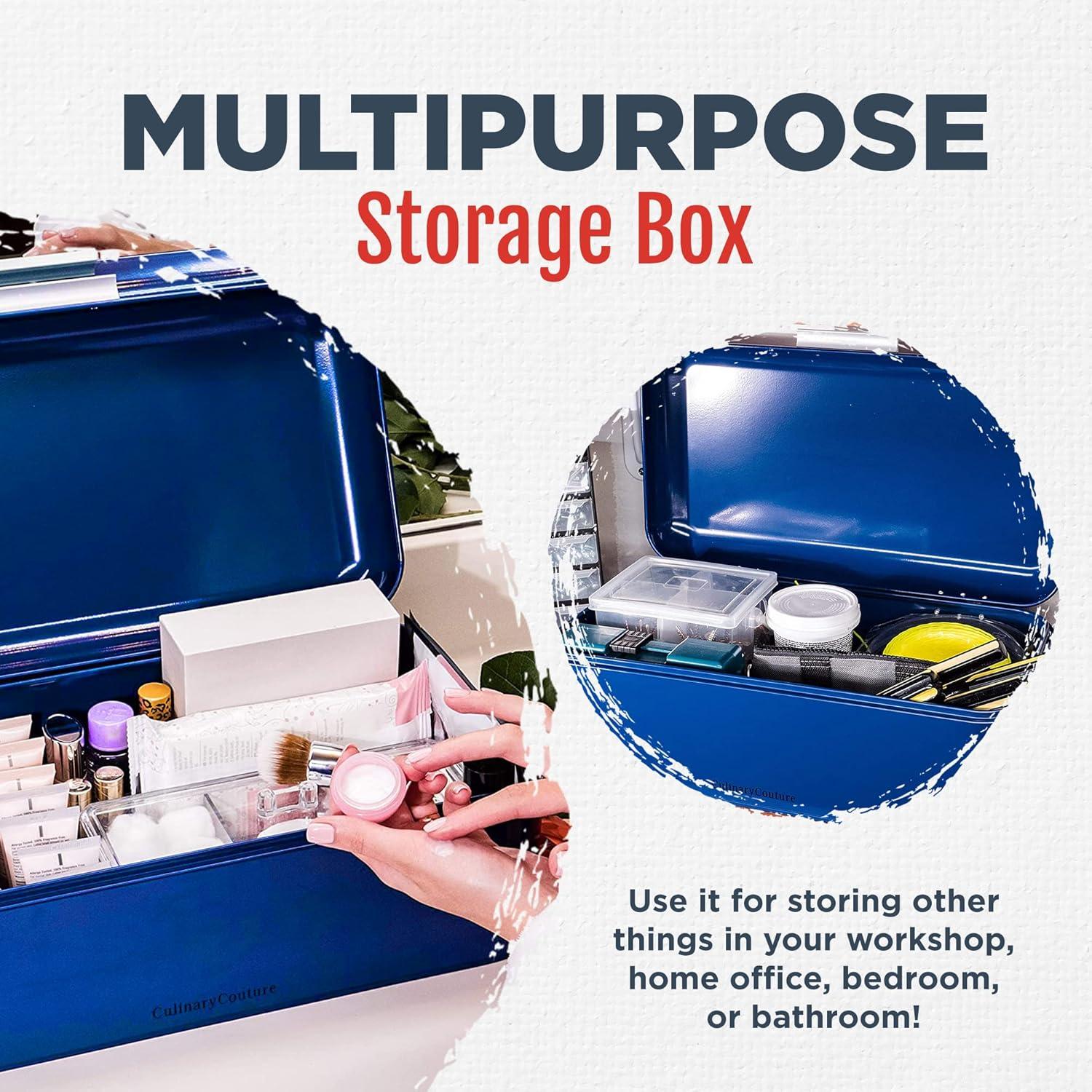 Culinary Couture Extra Large Blue Bread Box for Kitchen Countertop - Holds 2 Loaves - 16.5" x 9" x 6.5" - Stainless Steel Vintage Bread Boxes for Kitchen Counters